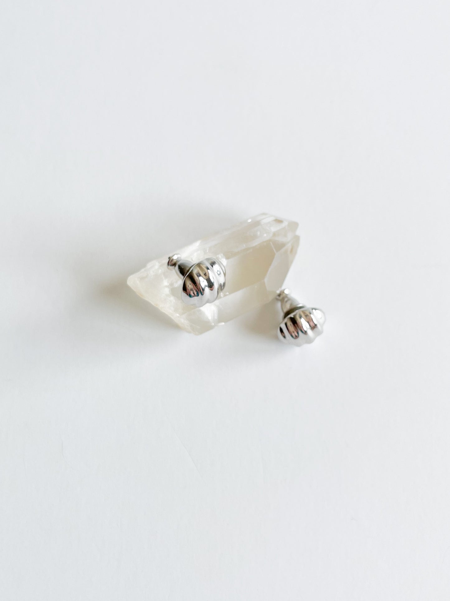 Silver Waved Ball Stud Earrings