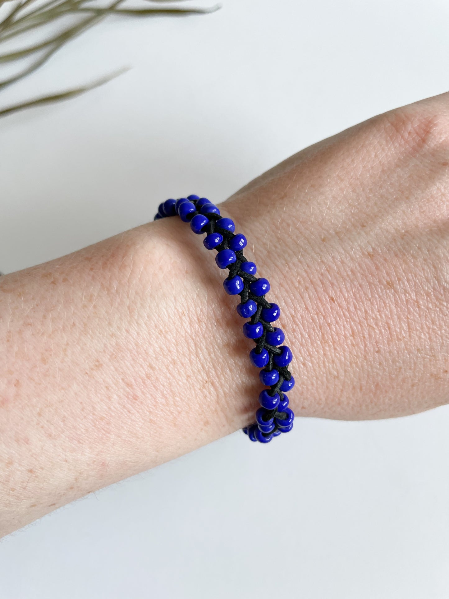 Blue Purple Braided Bead Cord Bracelet