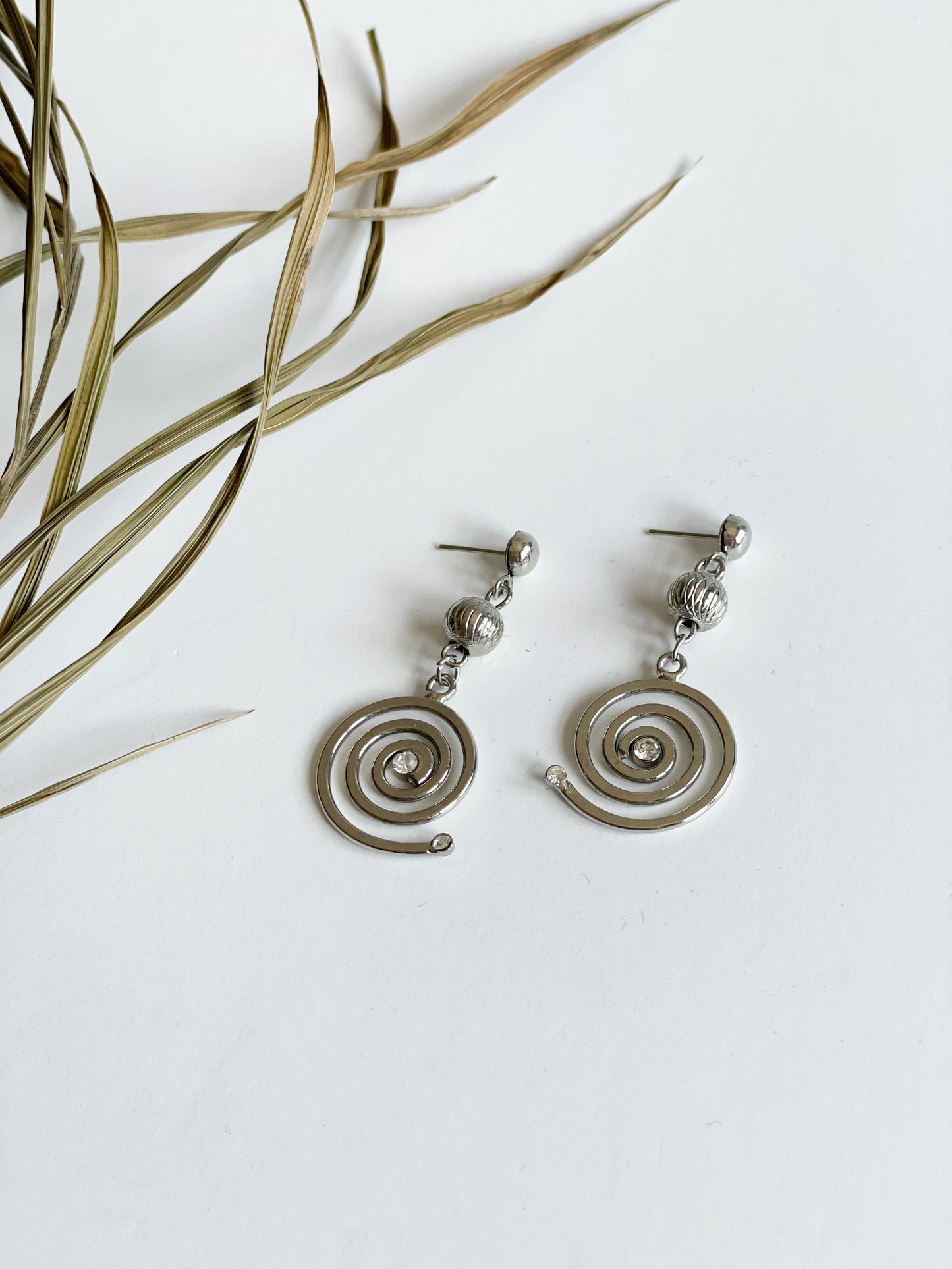 Silver Swirl Ball Stud Drop Earrings