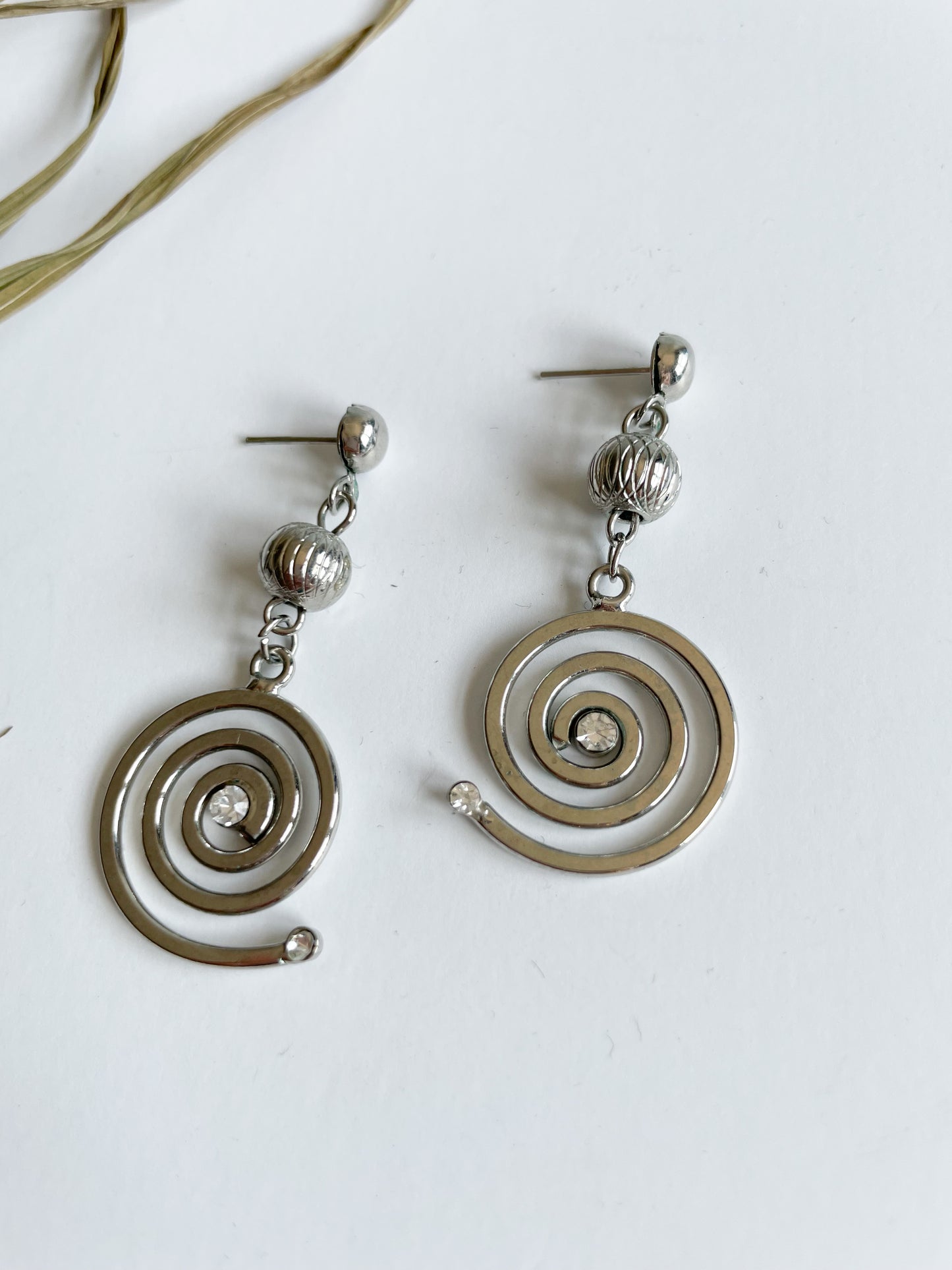 Silver Swirl Ball Stud Drop Earrings