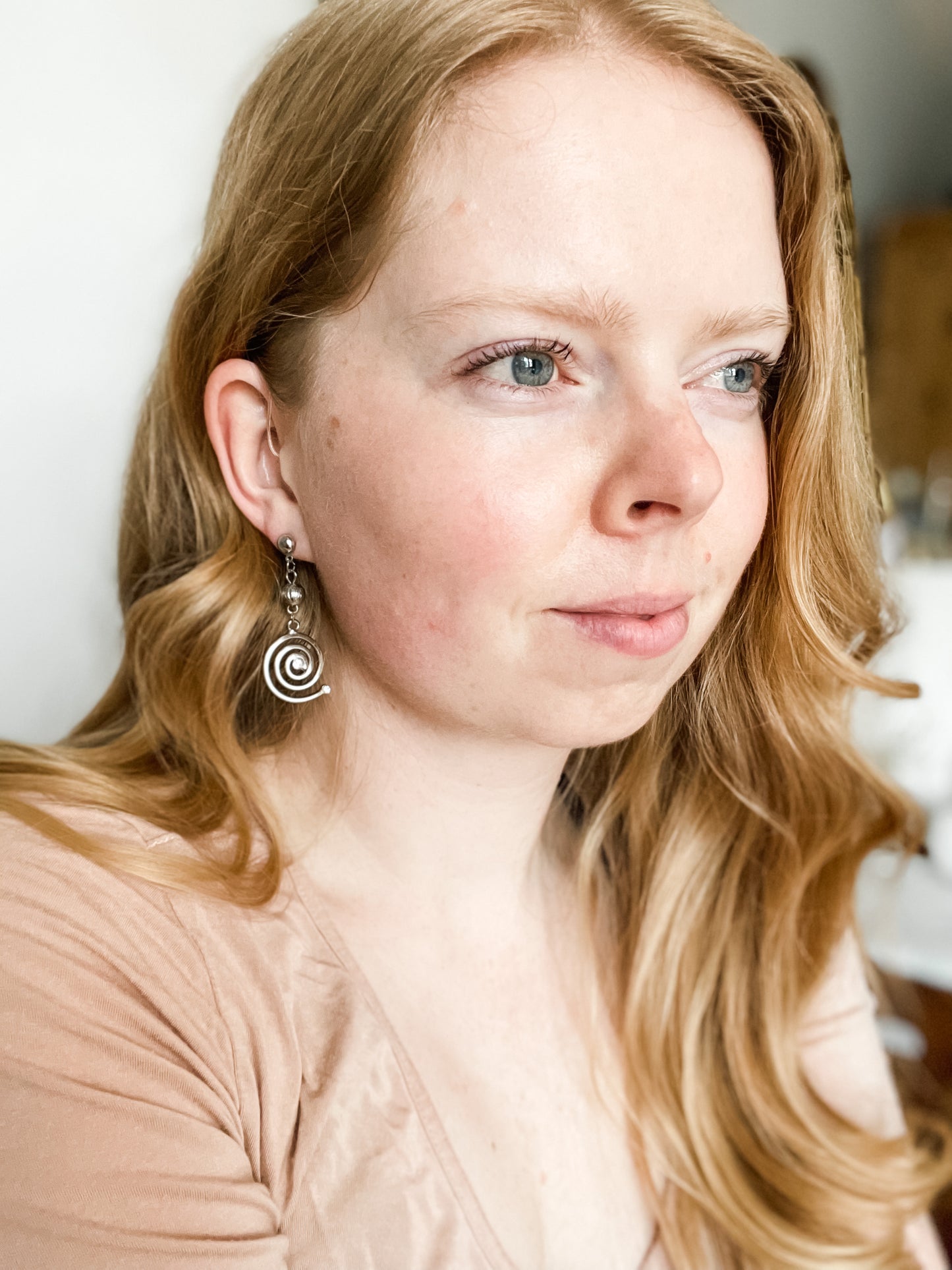 Silver Swirl Ball Stud Drop Earrings