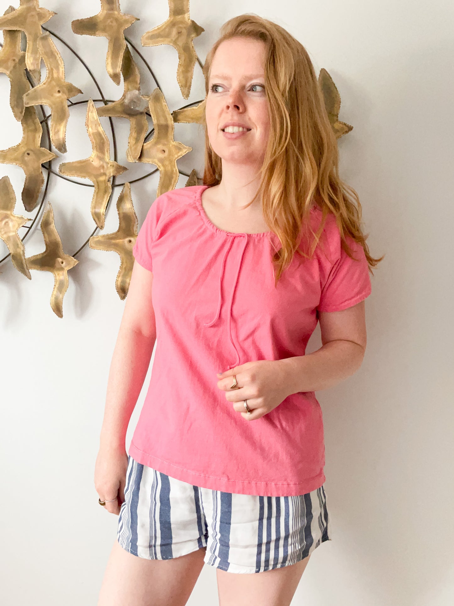 Cherokee Pink Cotton Gathered Neck T-Shirt - Large