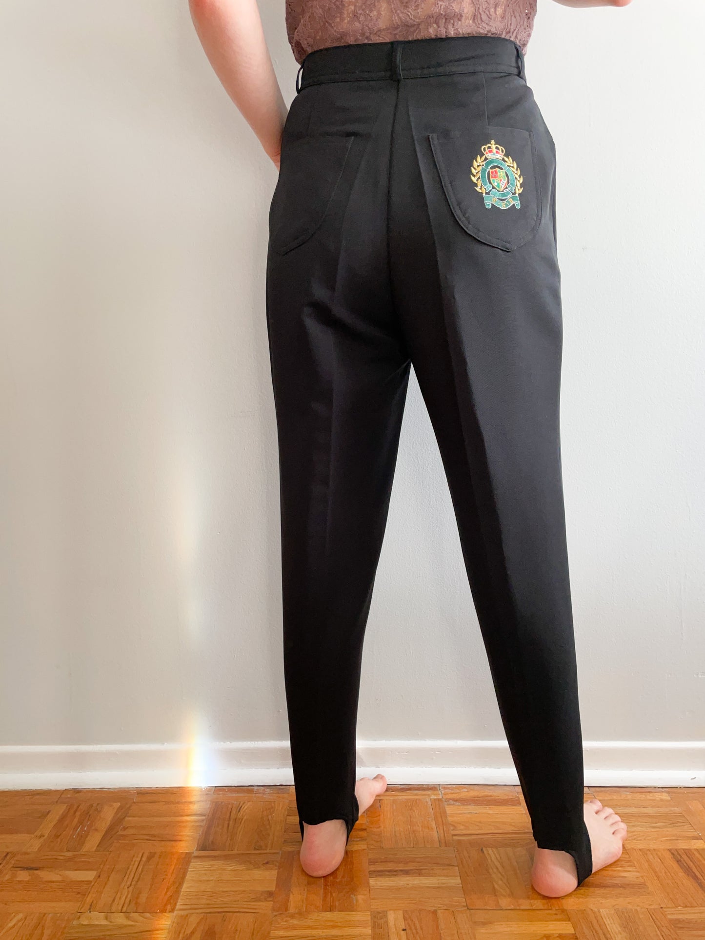 Tamsrum Black High Rise Trouser Stirrup Pants - S/M