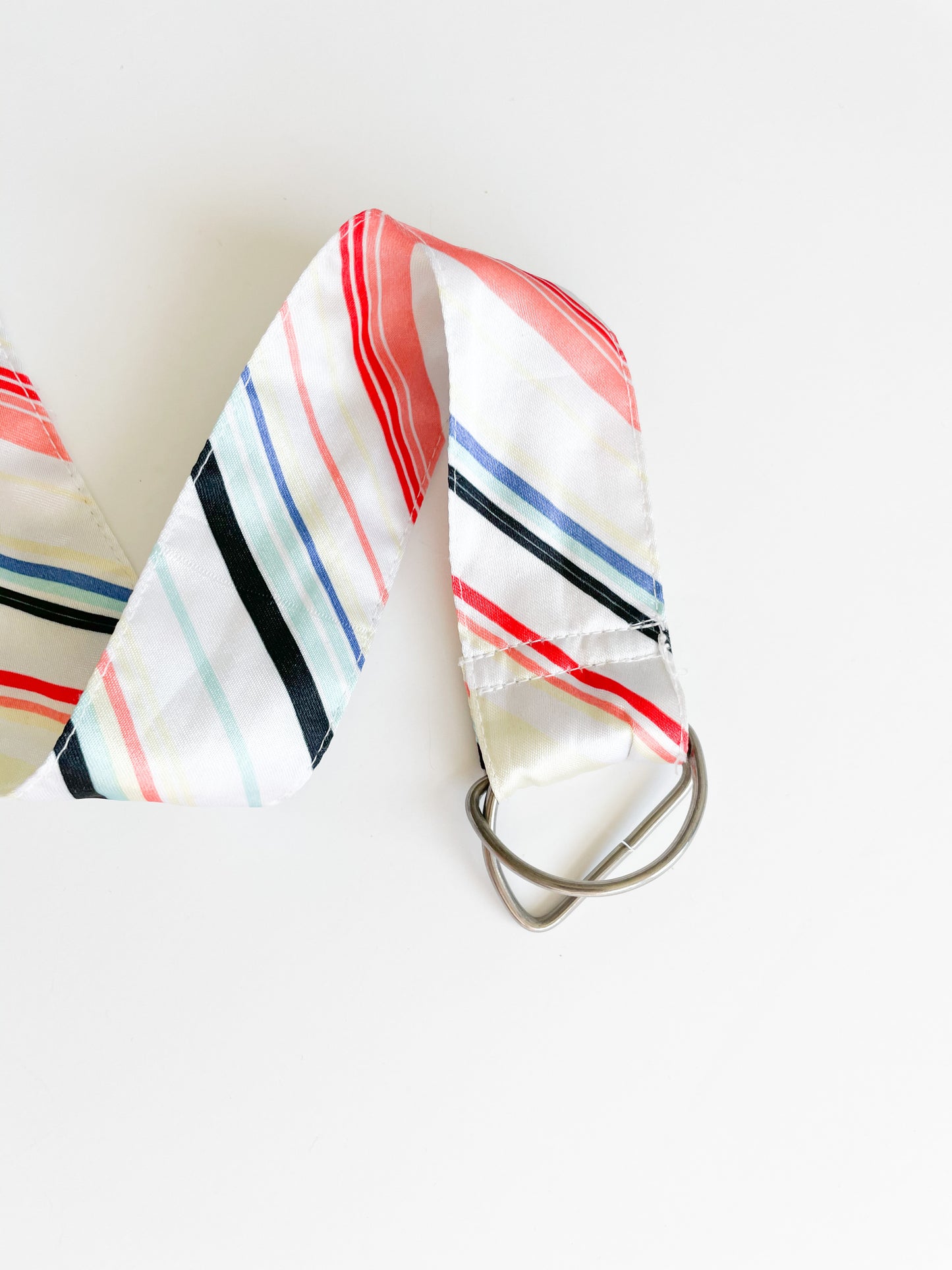 Colorful Striped White Satin Belt - Large