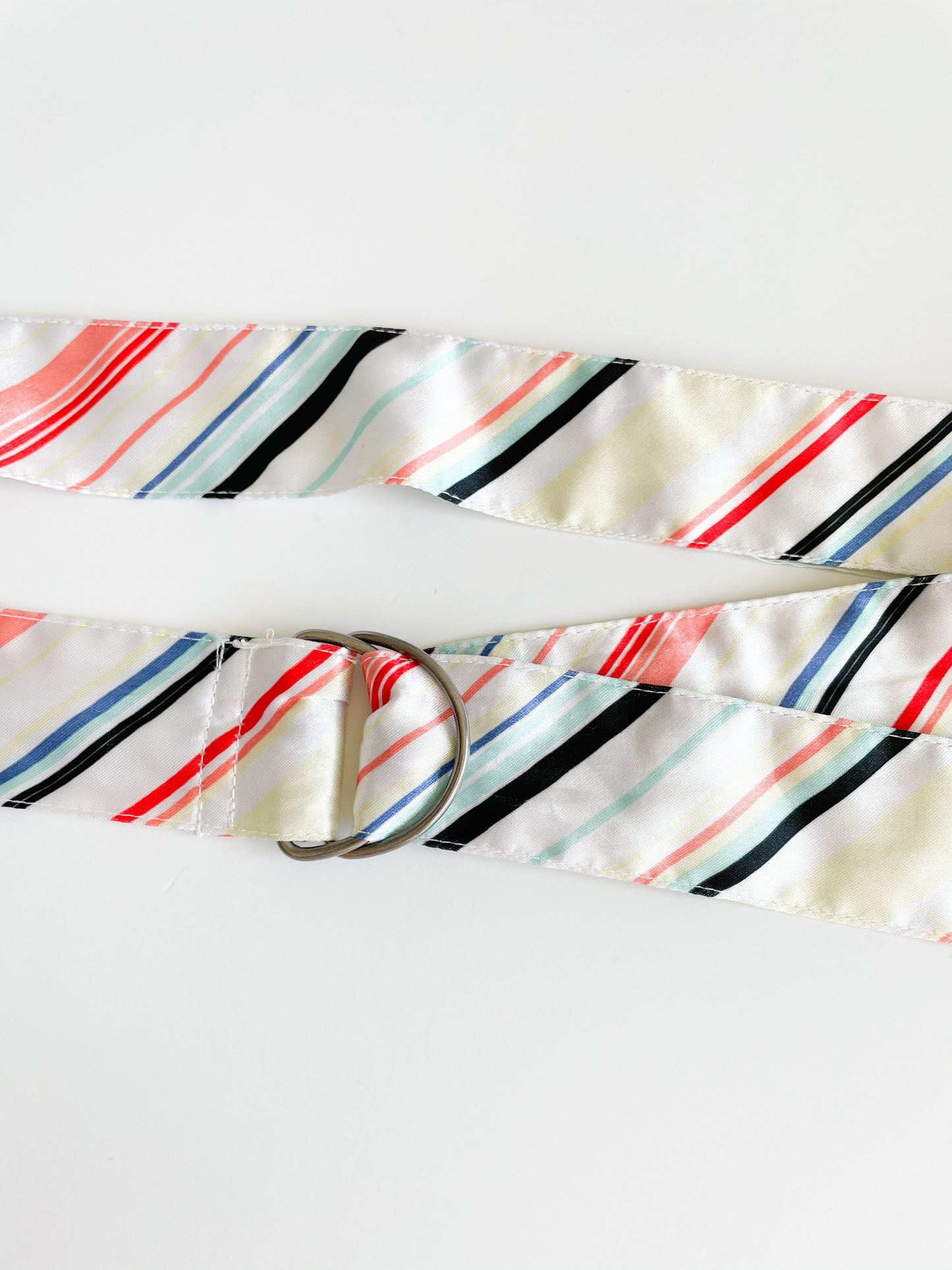 Colorful Striped White Satin Belt - Large