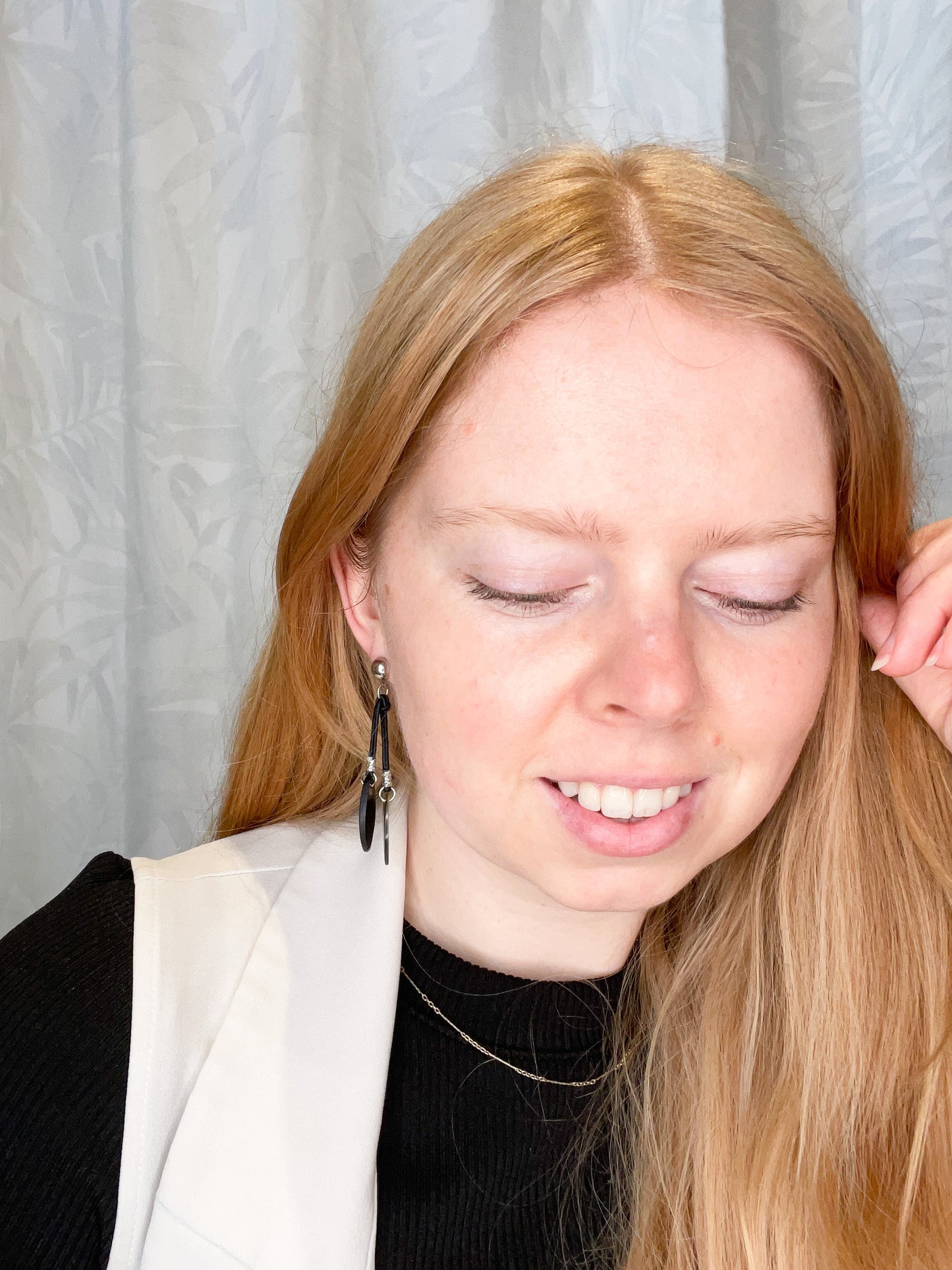 Black Cord Mother of Pearl Dangle Earrings