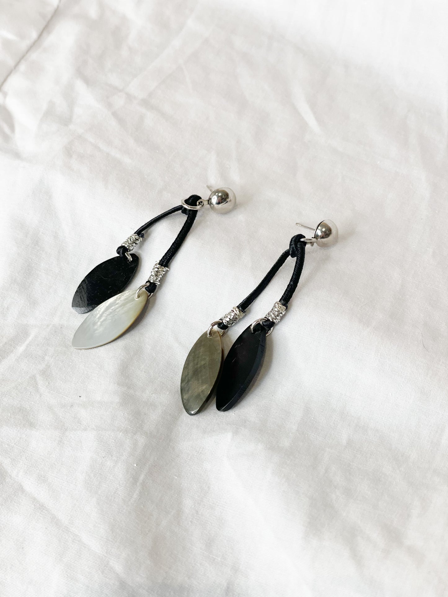 Black Cord Mother of Pearl Dangle Earrings