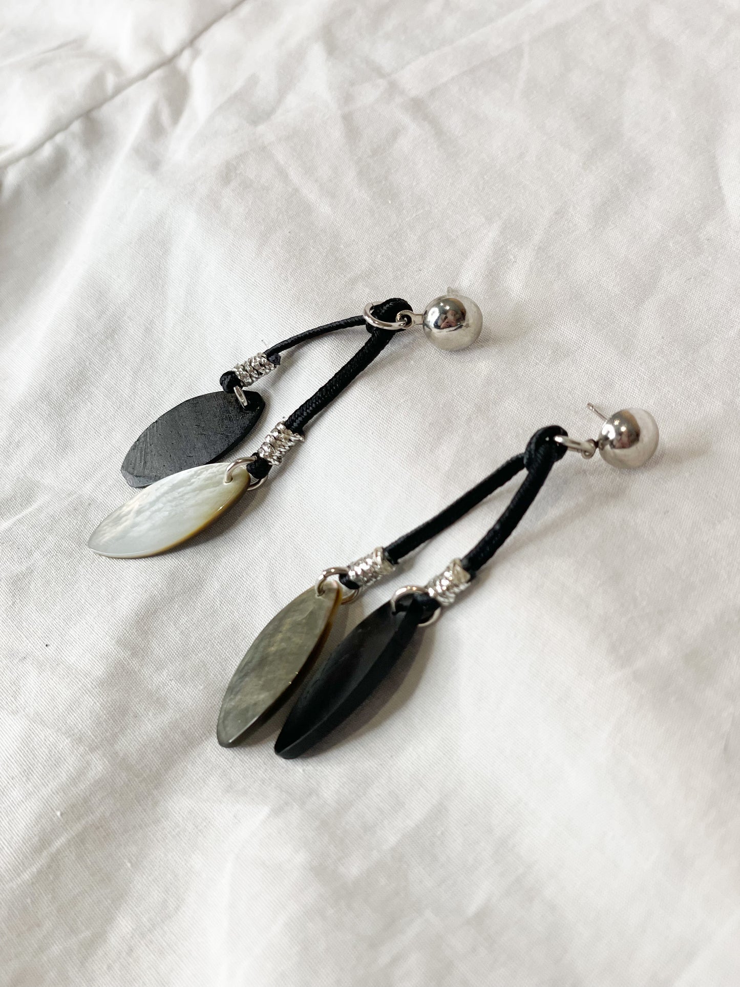 Black Cord Mother of Pearl Dangle Earrings