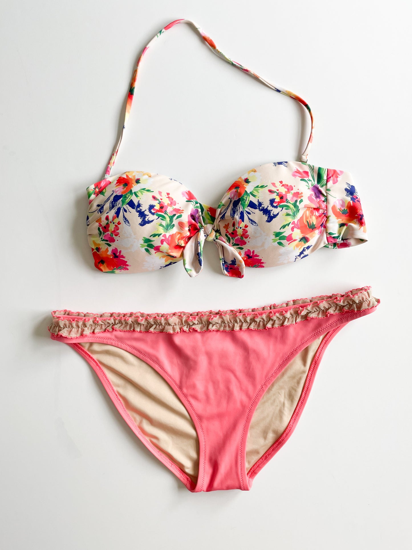 Rae Tropical Colourful Floral Tie Removable Strap Bikini Top - M/L/XL