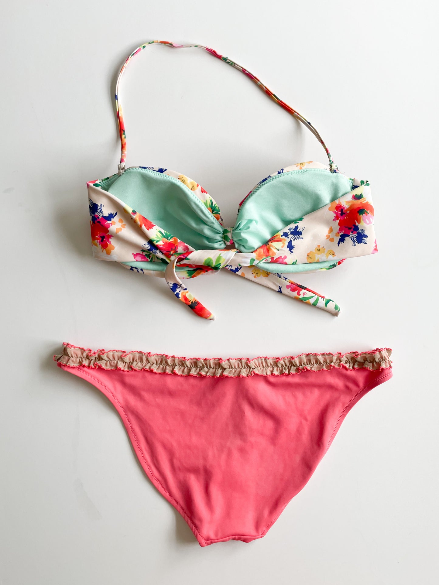 Rae Tropical Colourful Floral Tie Removable Strap Bikini Top - M/L/XL