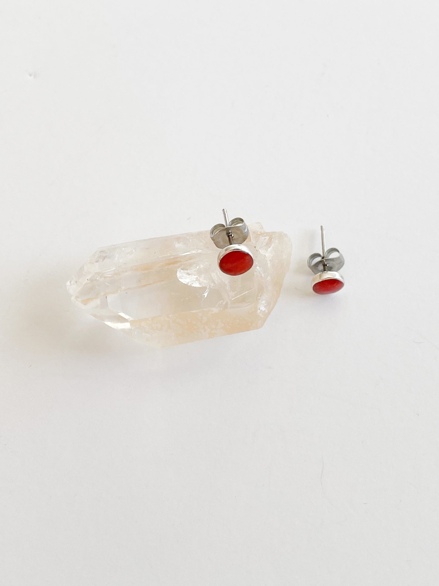 .925 Sterling Silver and Red Stone Stud Earrings