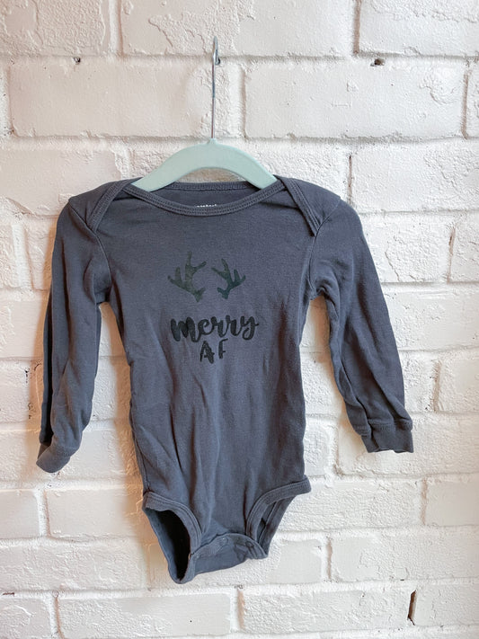 Grey Merry AF Funny Long Sleeve Baby Bodysuit - 18 Months