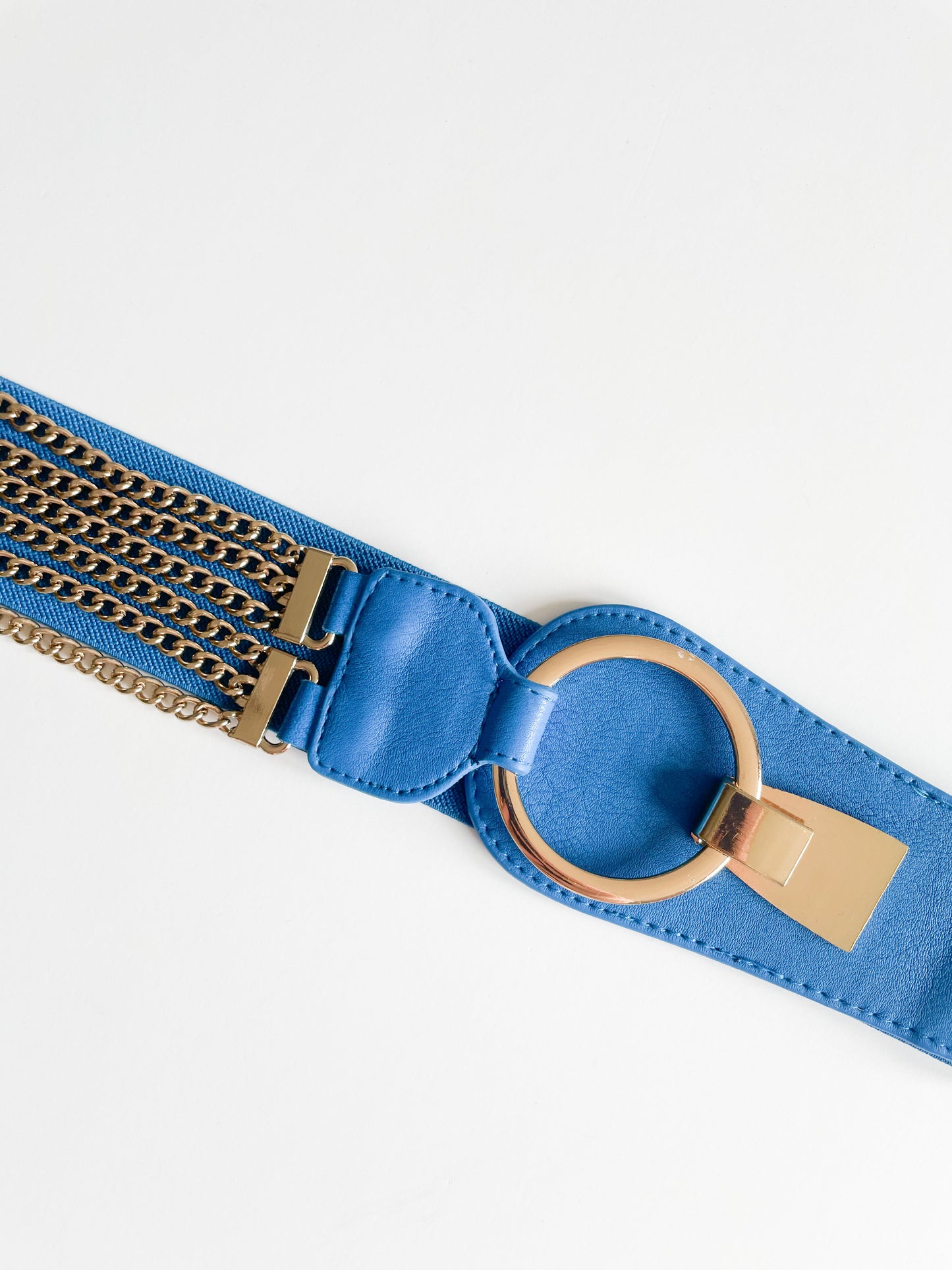 Blue and Gold Chain Stretch Waist Belt - M/L