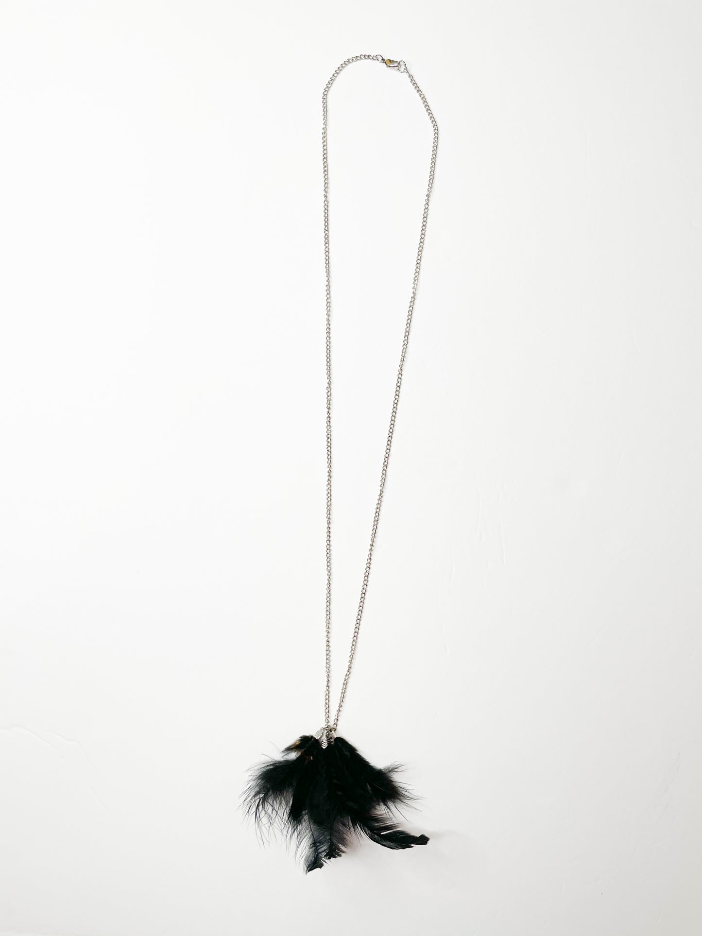 Black Cluster Feather Long Necklace