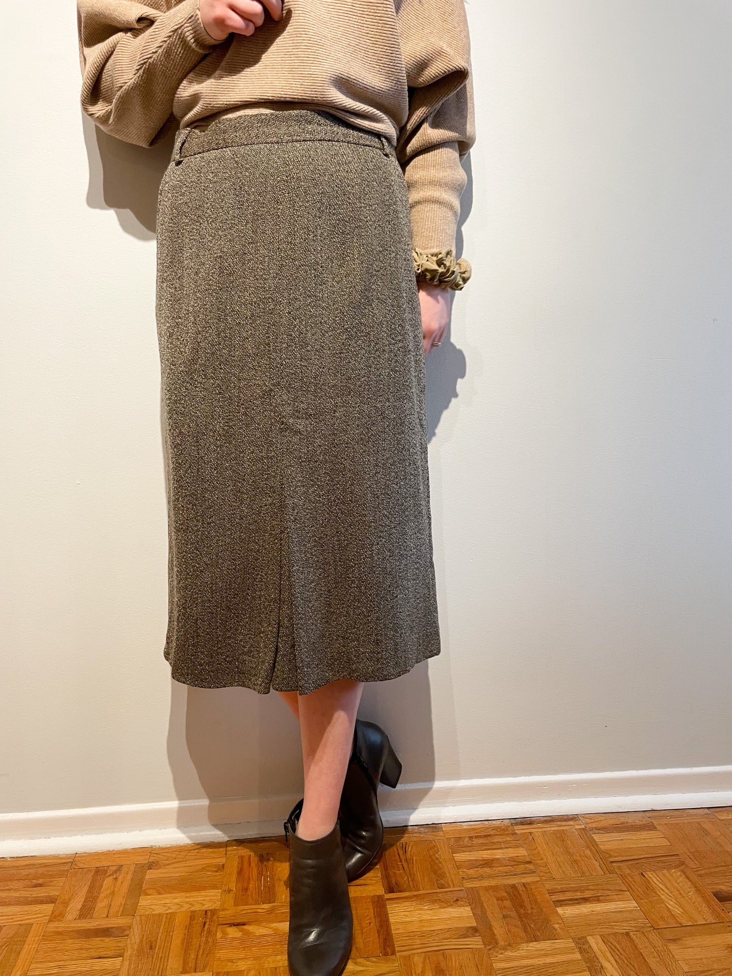 Weekend Max Mara Brown Calf Length Wool Pleated Sheath Midi Skirt - Size 10