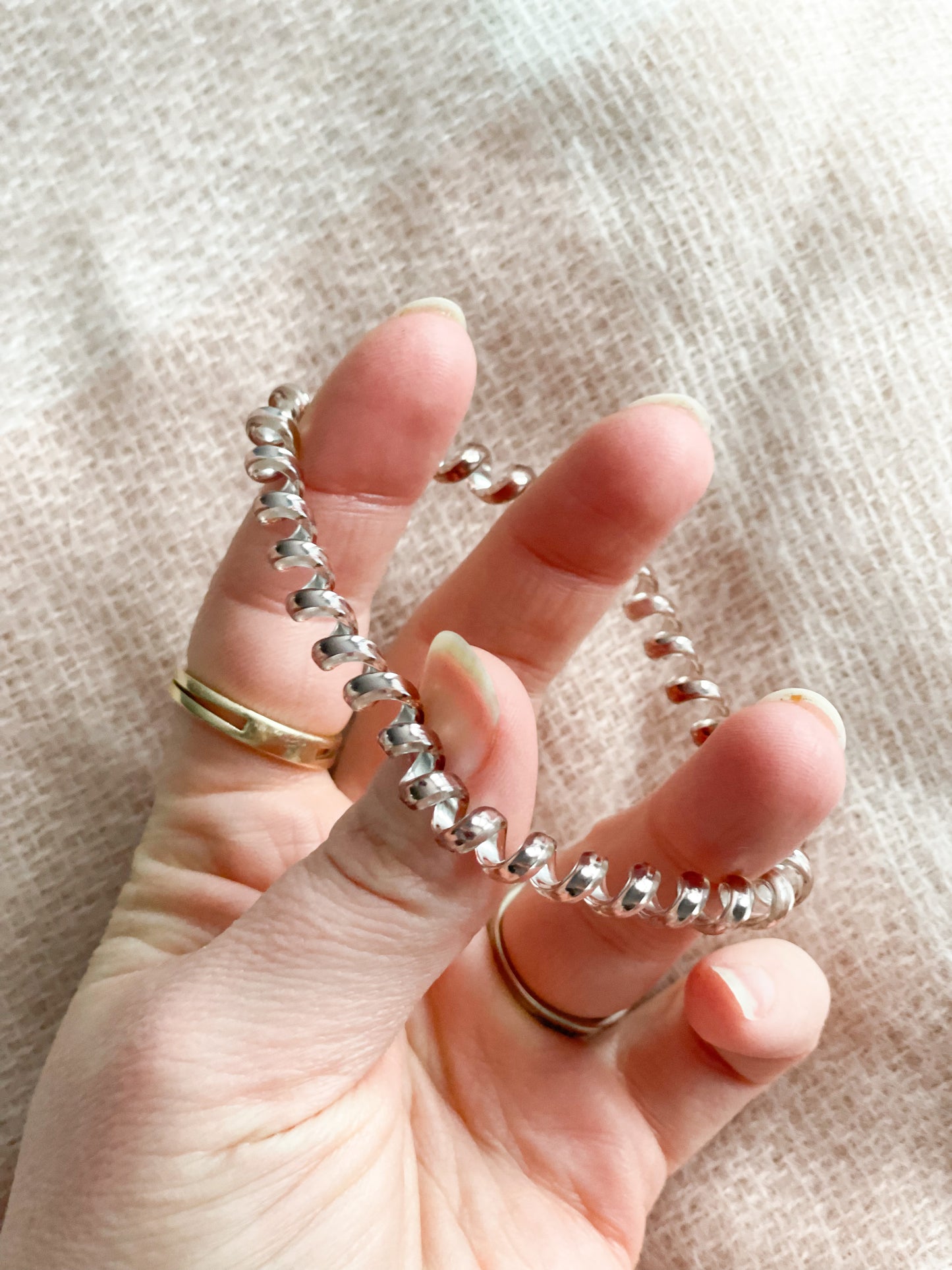 Metallic Pink Heart Spiral Hair Tie