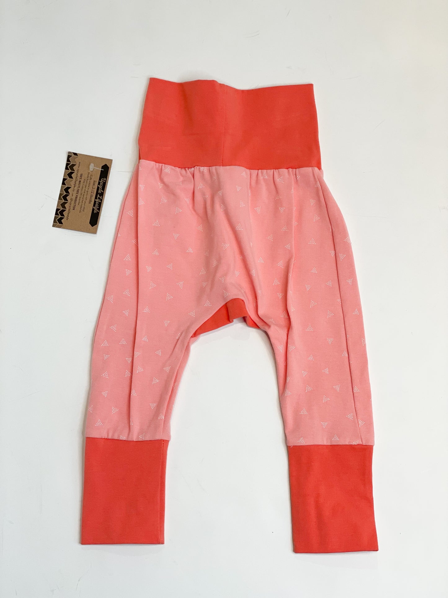 Peach Dotted Triangle Grow-With-Me Baby Harem Pants - 3 to 12 Months