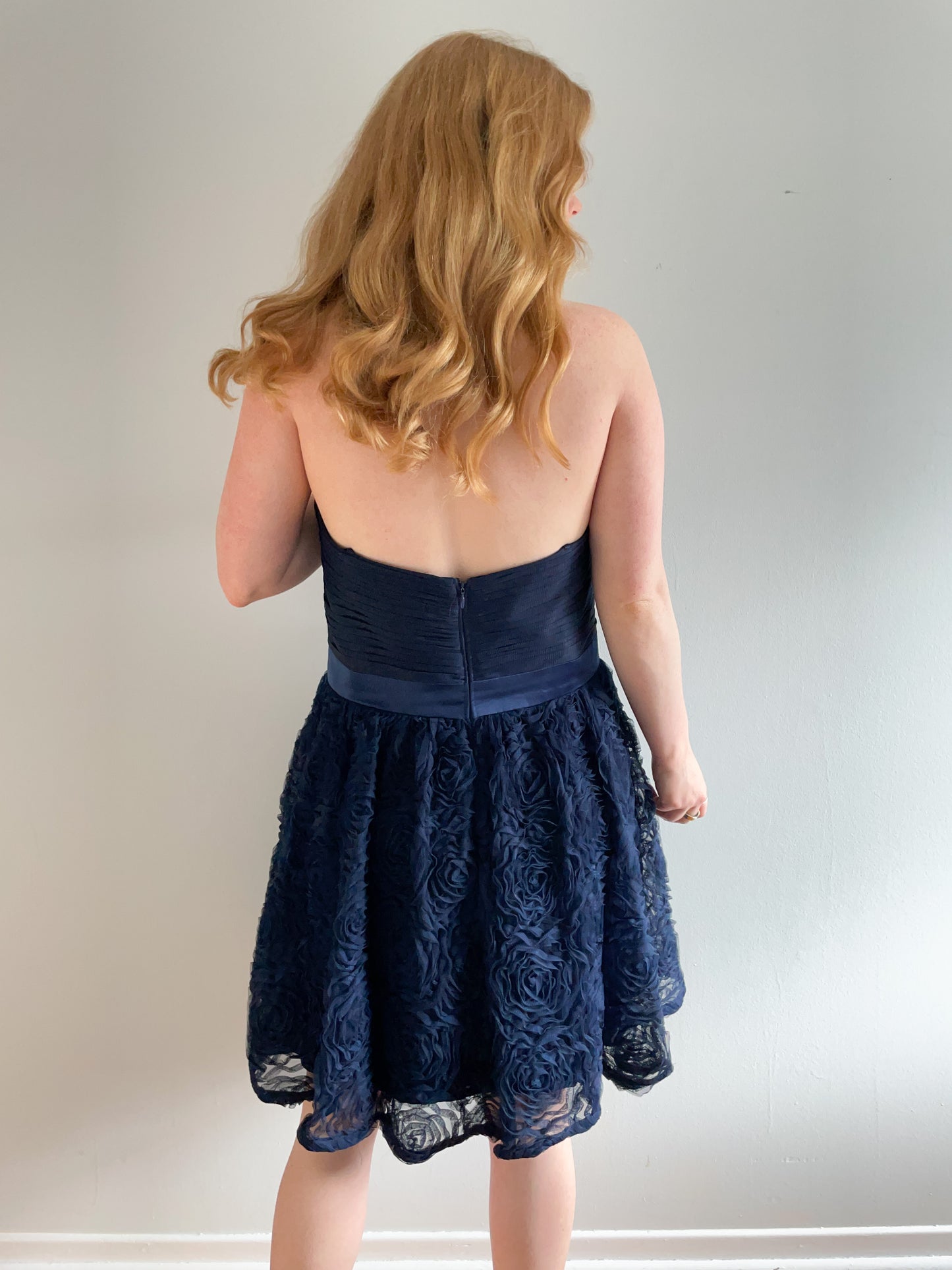 Adrianna Papell Navy Tulle Strapless Party Dress - Size 16
