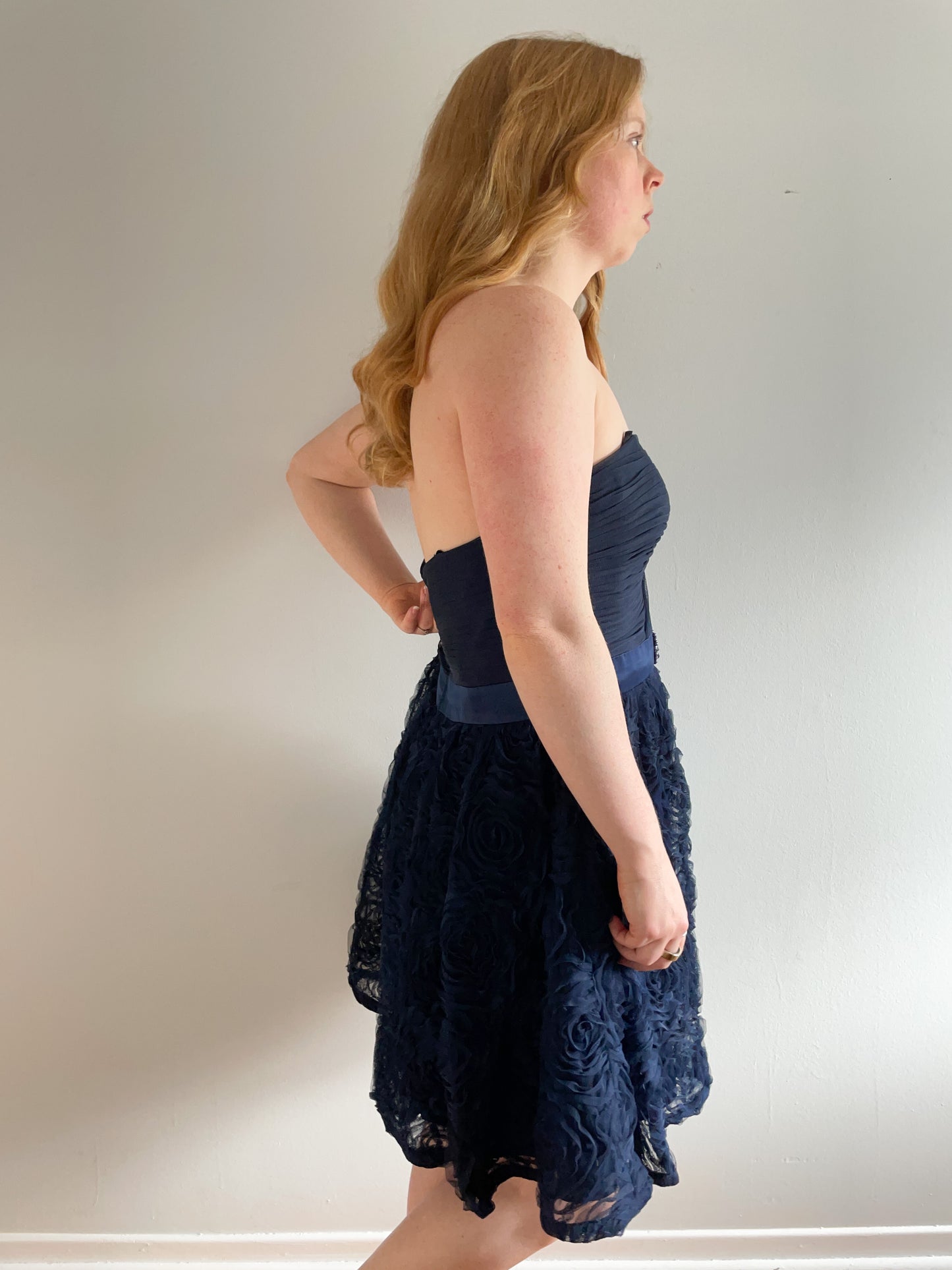 Adrianna Papell Navy Tulle Strapless Party Dress - Size 16