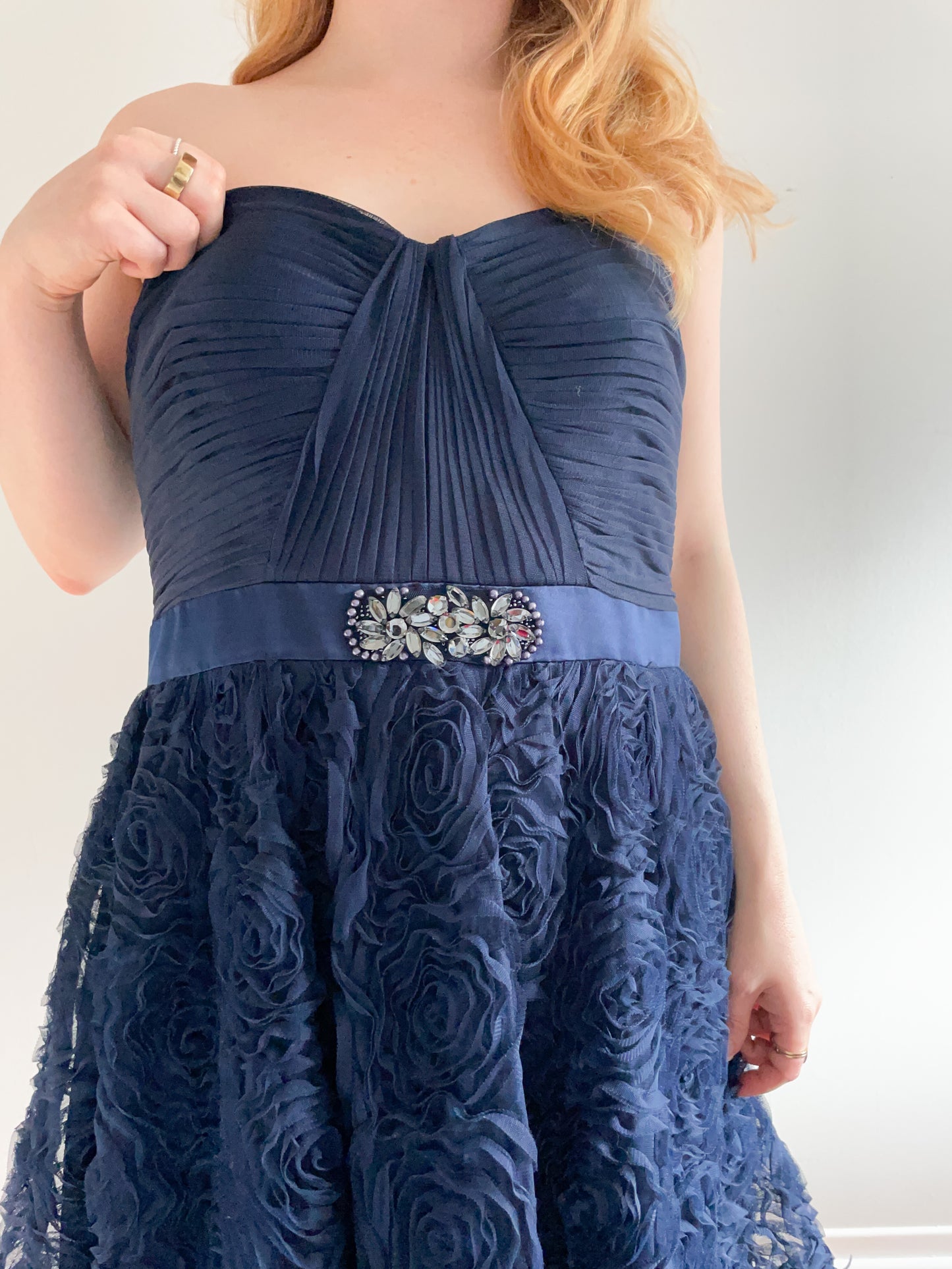 Adrianna Papell Navy Tulle Strapless Party Dress - Size 16