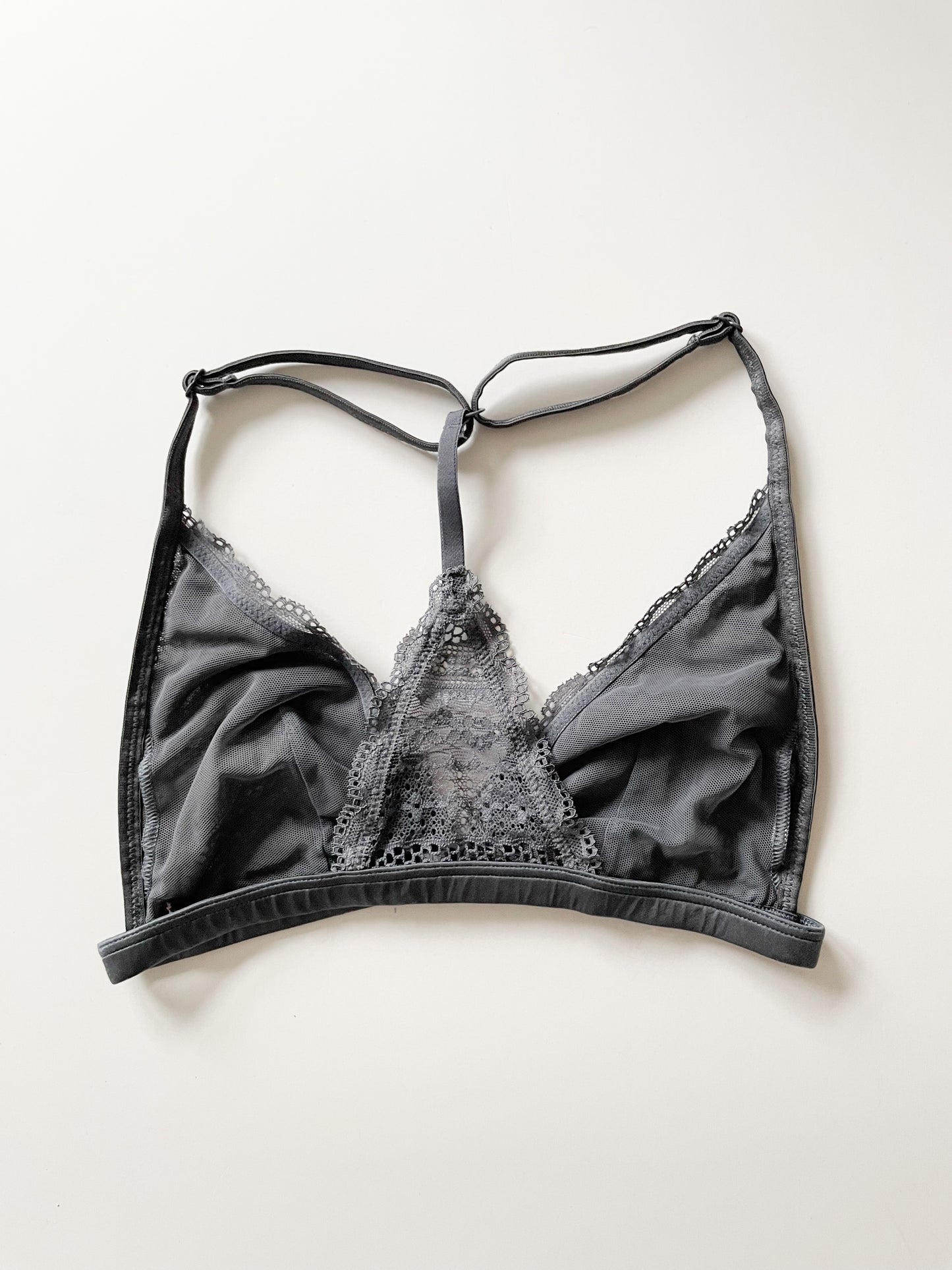 Grey Lace Racer Back Front Closure Unlined Bralette - XS