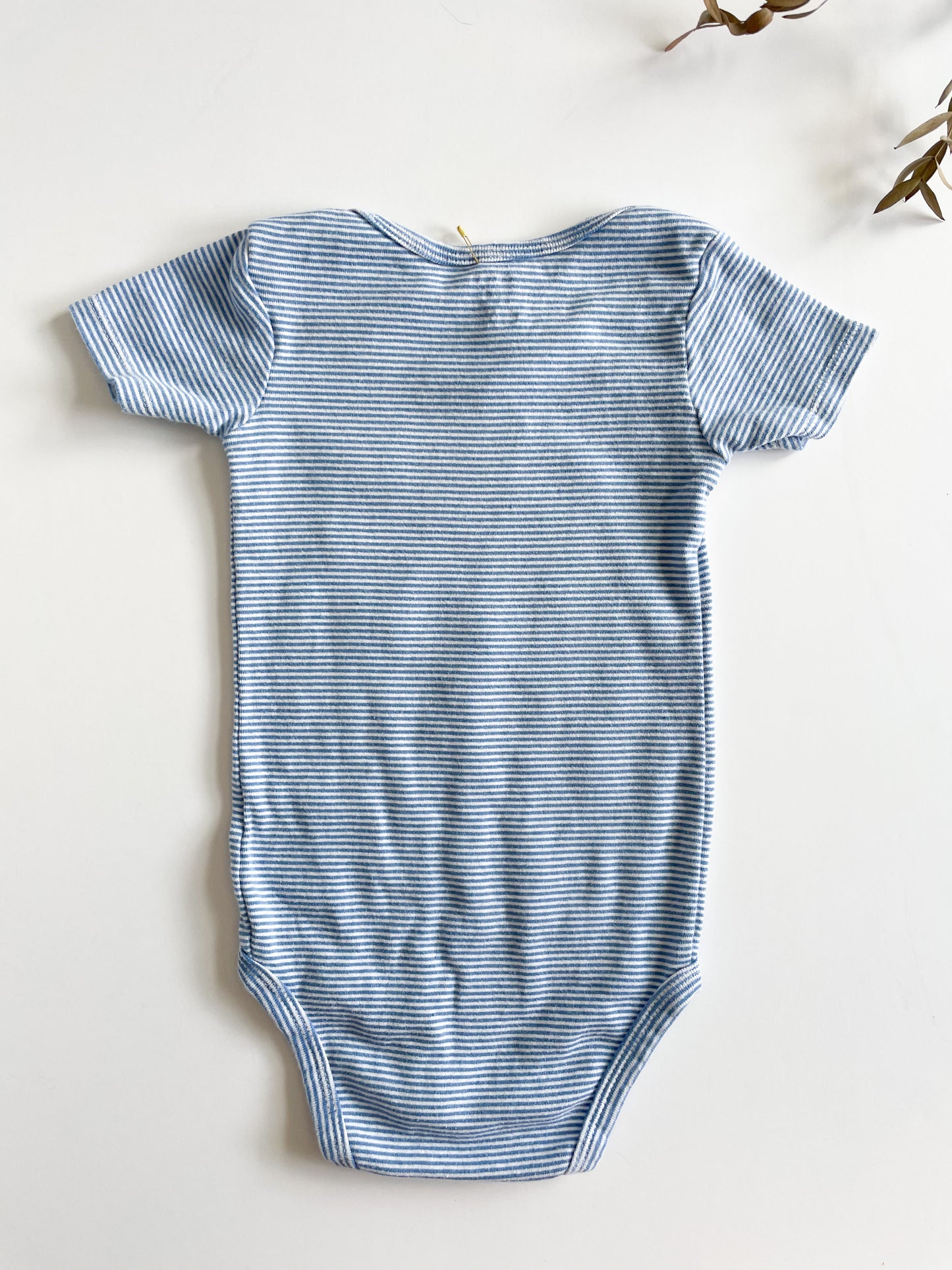 Blue and White Striped Feather Upcycled Bodysuit by Eco Pretty - 24 Months