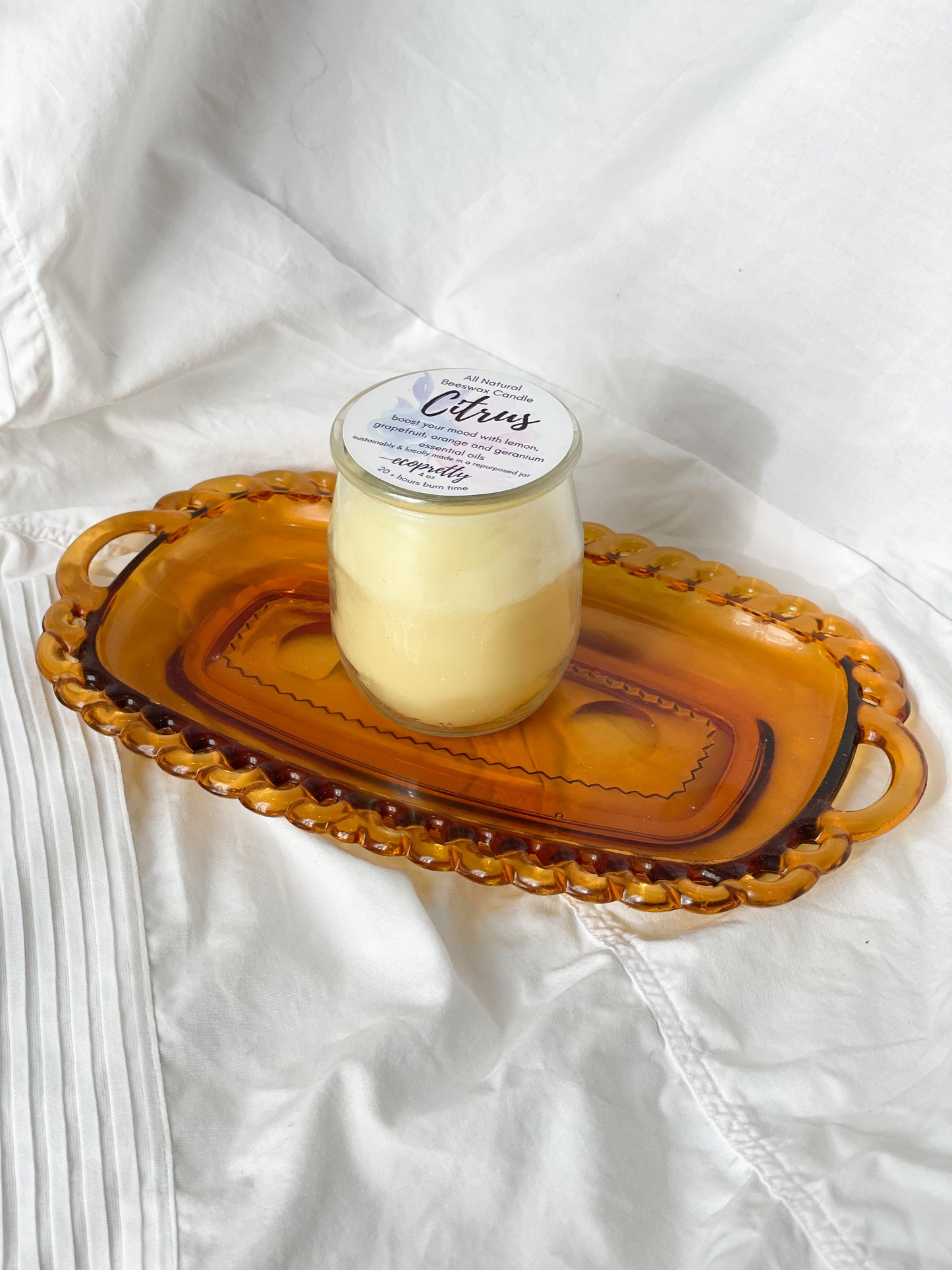 Citrus Creamsicle Natural Scented 100% Beeswax Candle - 4oz