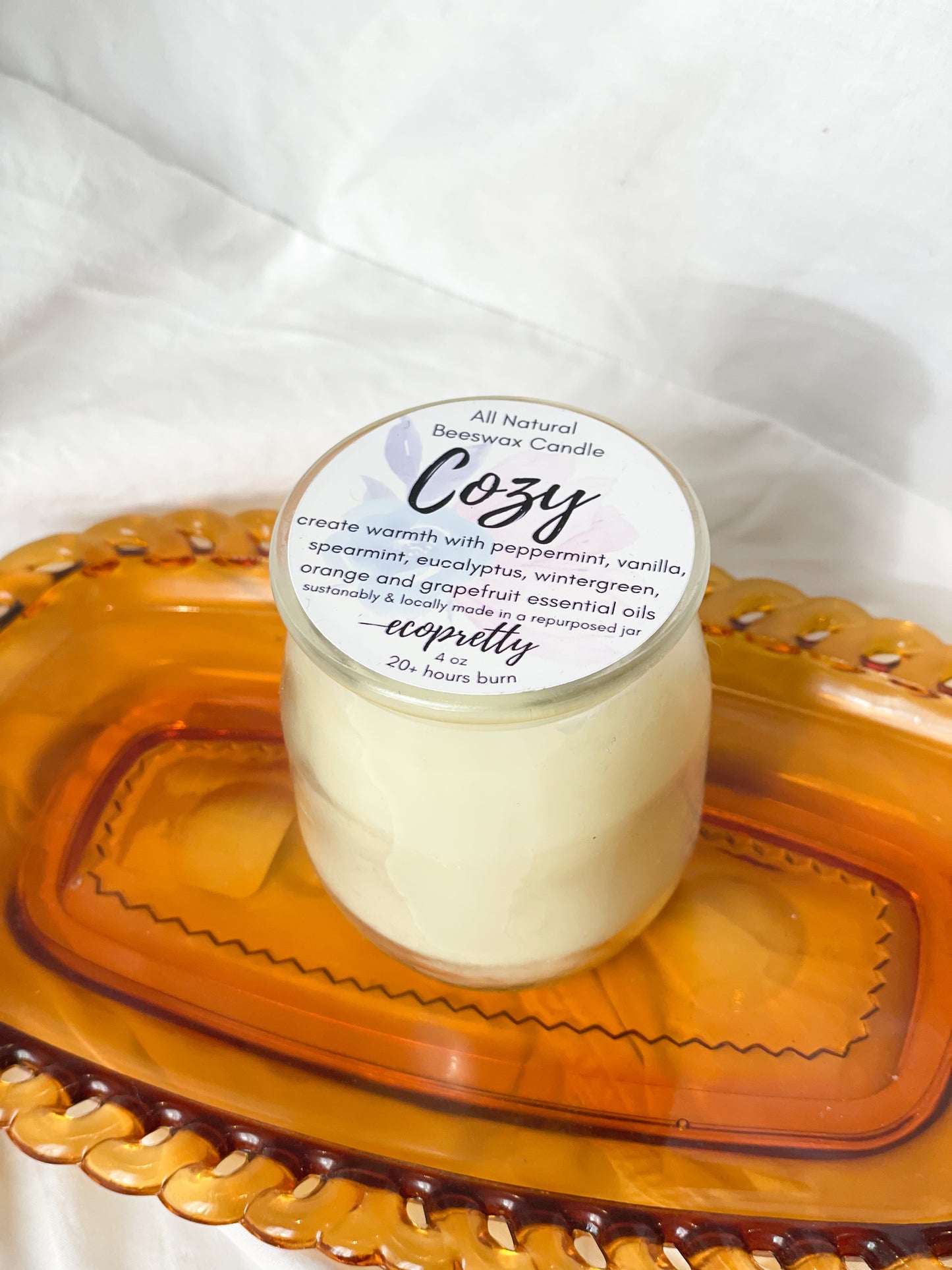 Cozy Scented Citrus Vanilla Mint Natural Scented 100% Beeswax Candle - 4oz