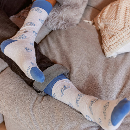 Conscious Step Organic Fair Trade Socks That Give Books - Blue With Bikes