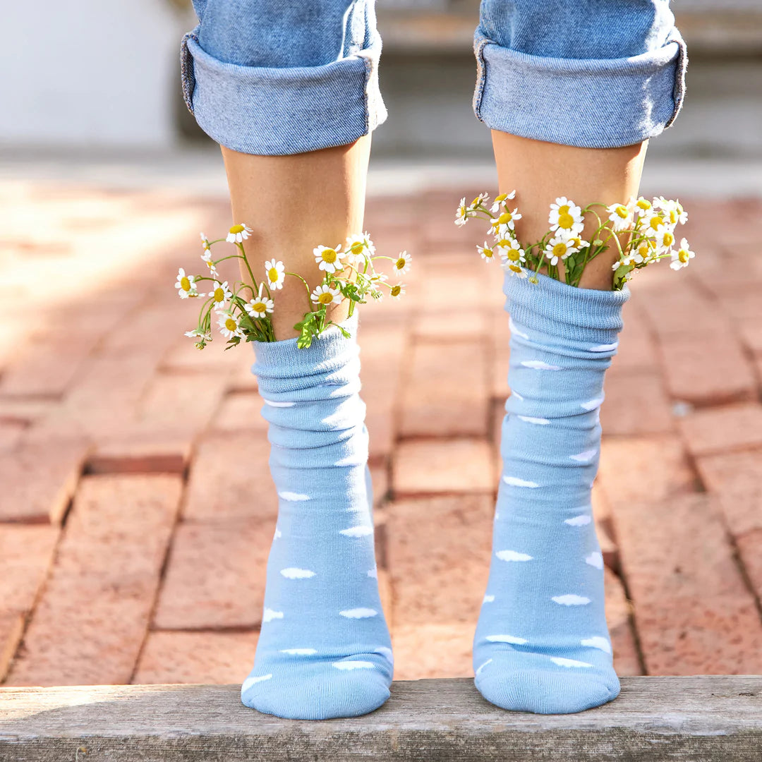 Socks that Support Mental Health - Light Blue Floating Clouds