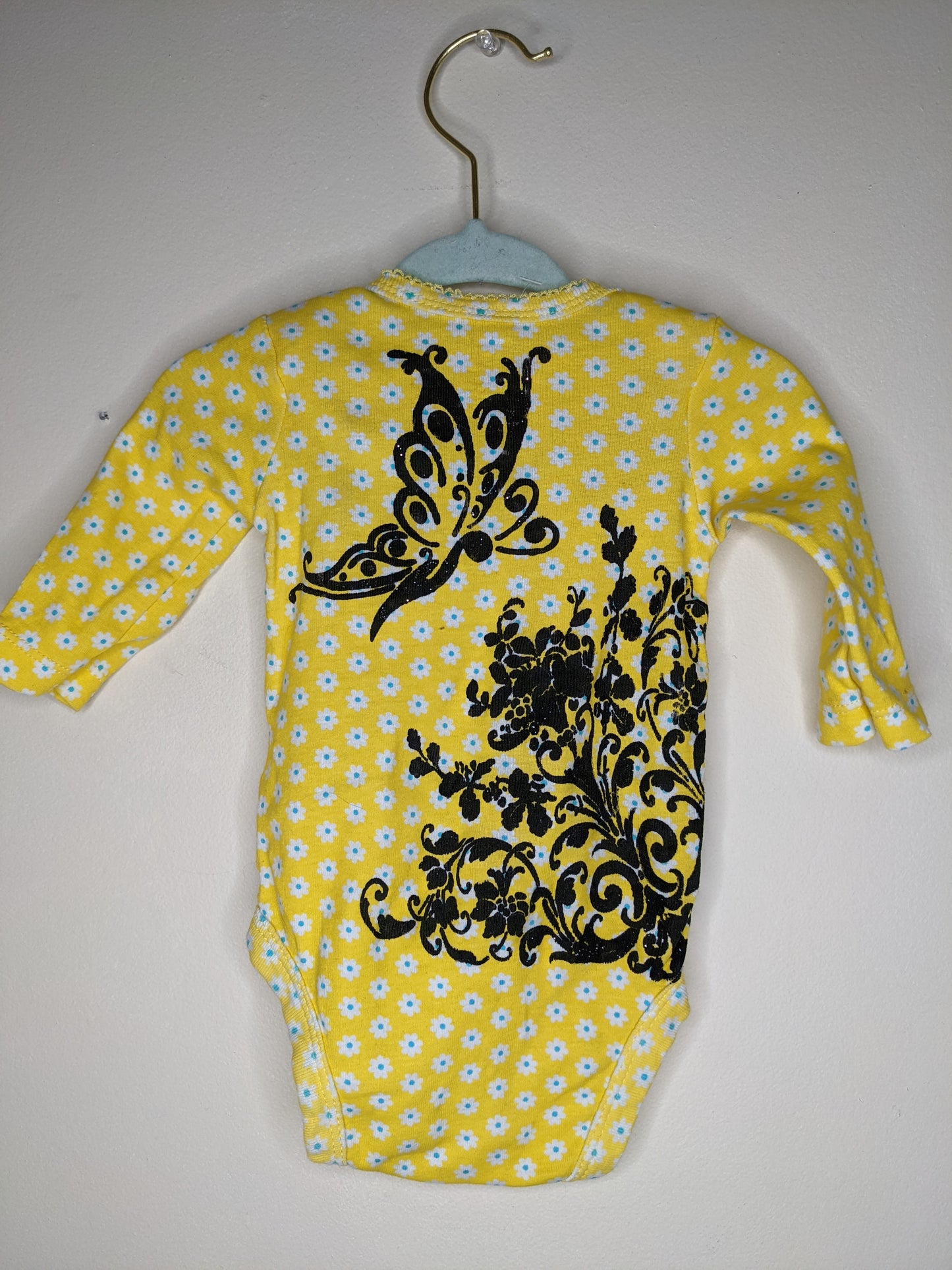 Yellow Flower Garden Long Sleeve Baby Bodysuit - 3 months