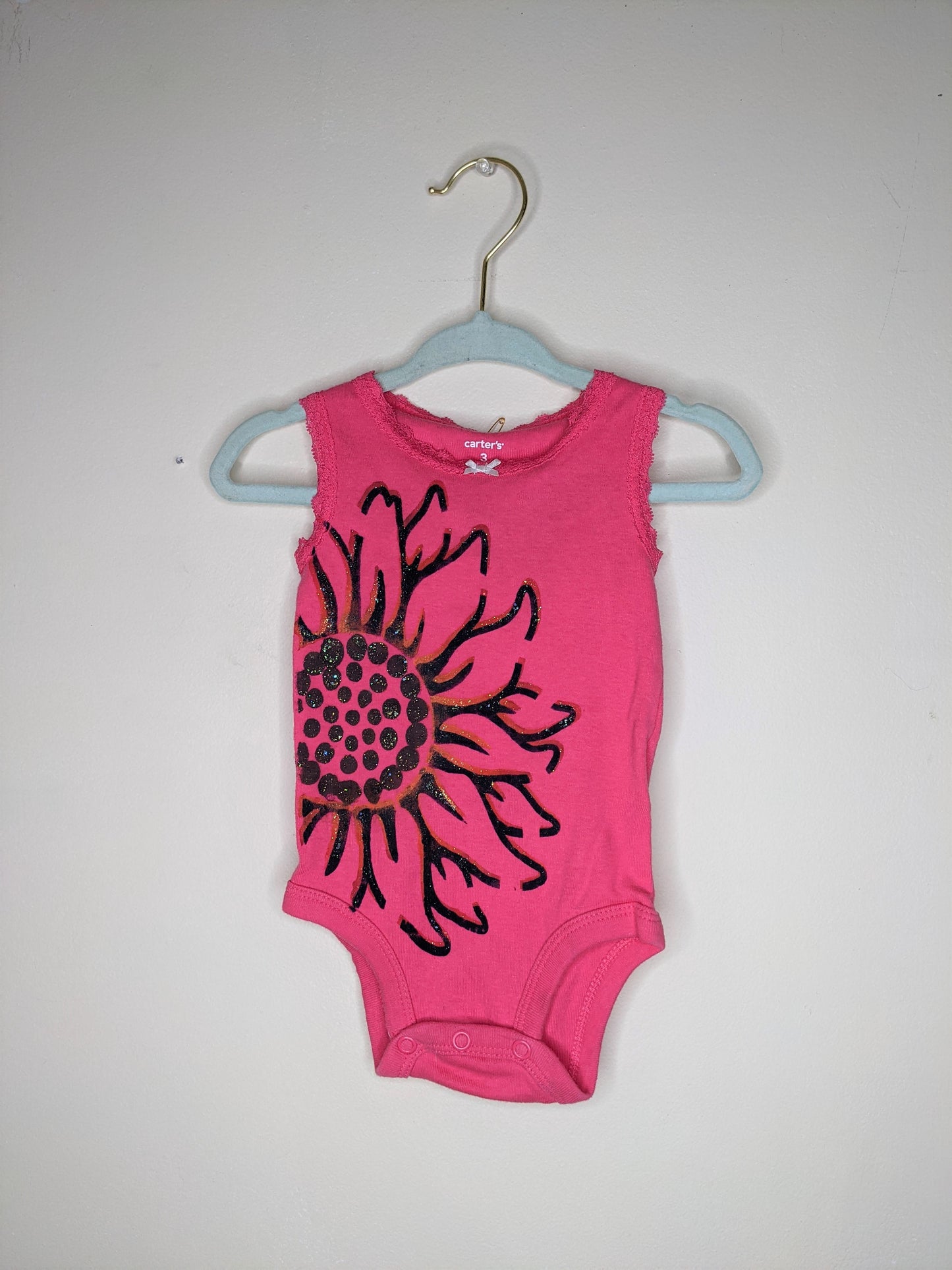 Pink Sunflower Sleeveless Baby Bodysuit - 3 months