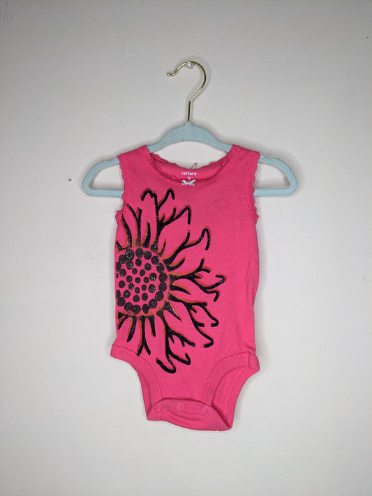 Pink Sunflower Sleeveless Baby Bodysuit - 3 months