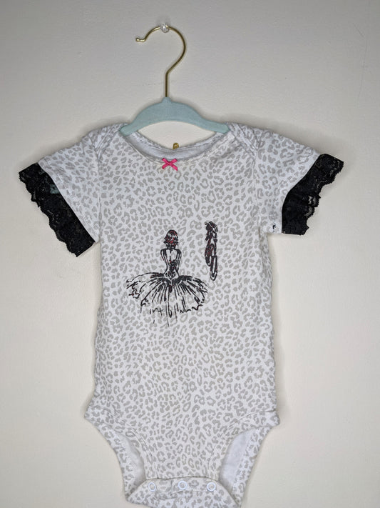 Grey Leopard Print Ballerina Lace Baby Bodysuit - 9 months