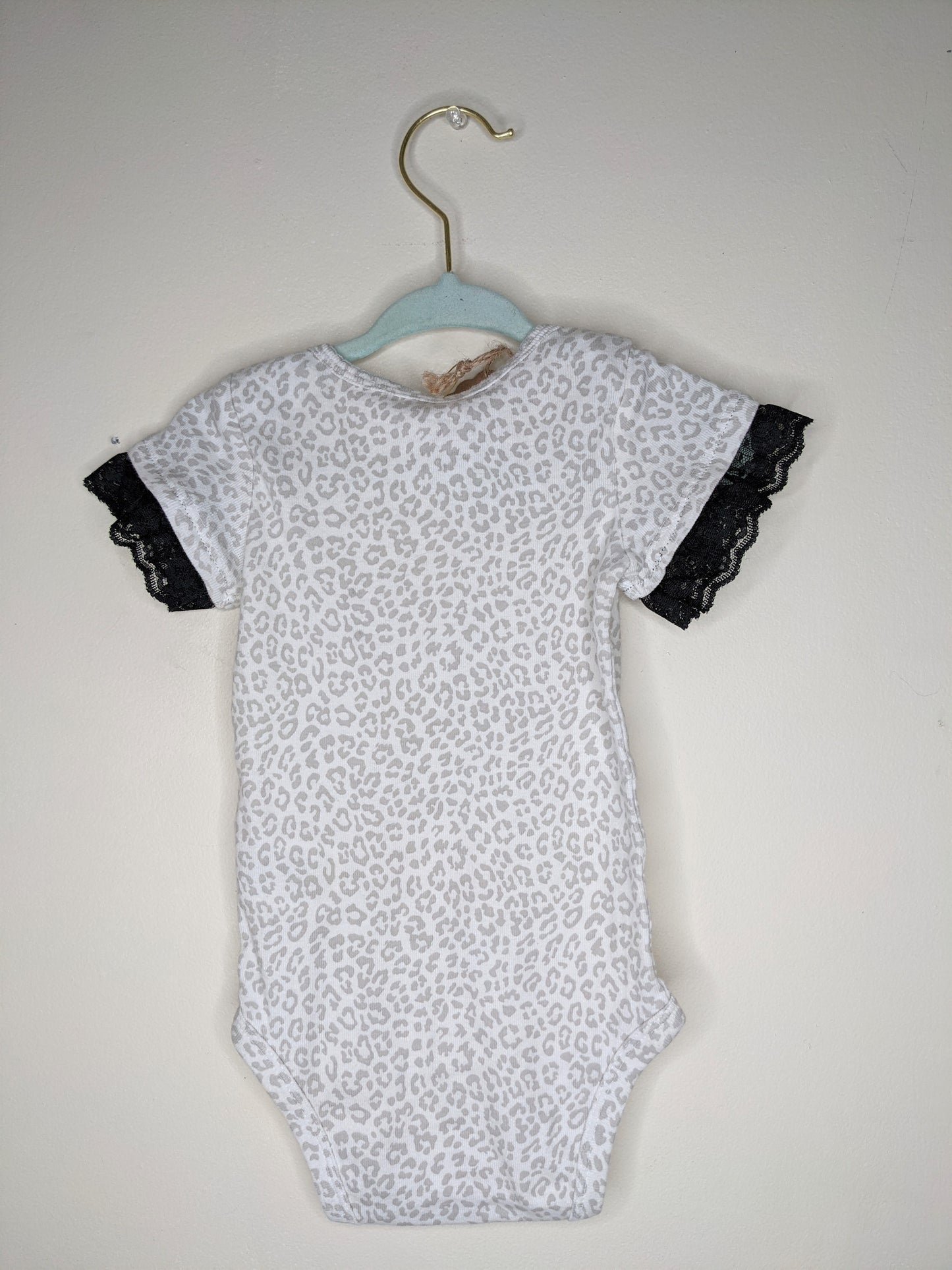 Grey Leopard Print Ballerina Lace Baby Bodysuit - 9 months