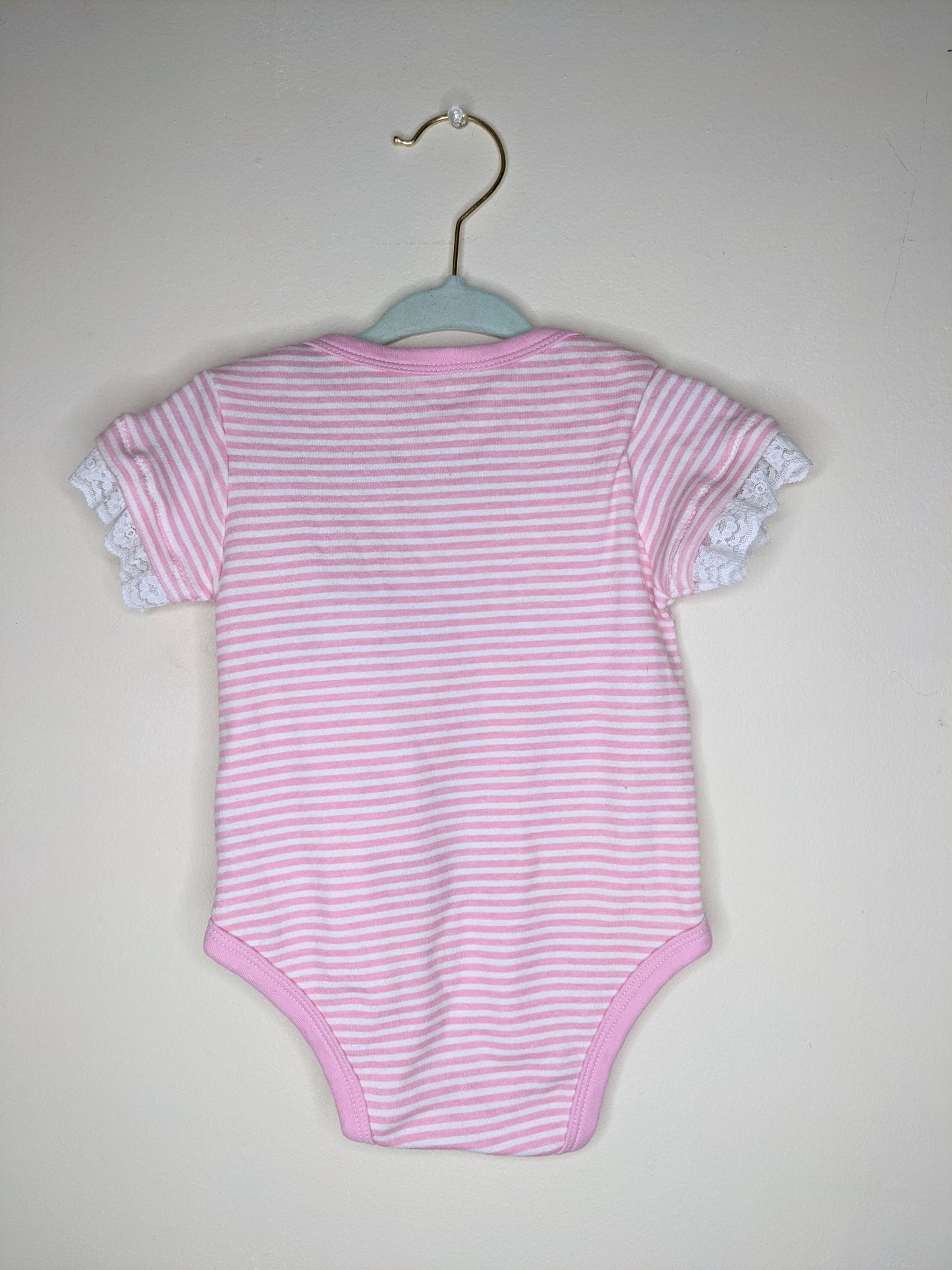 Pink Audrey Hepburn Flower and Lace Baby Bodysuit - 6-9 months