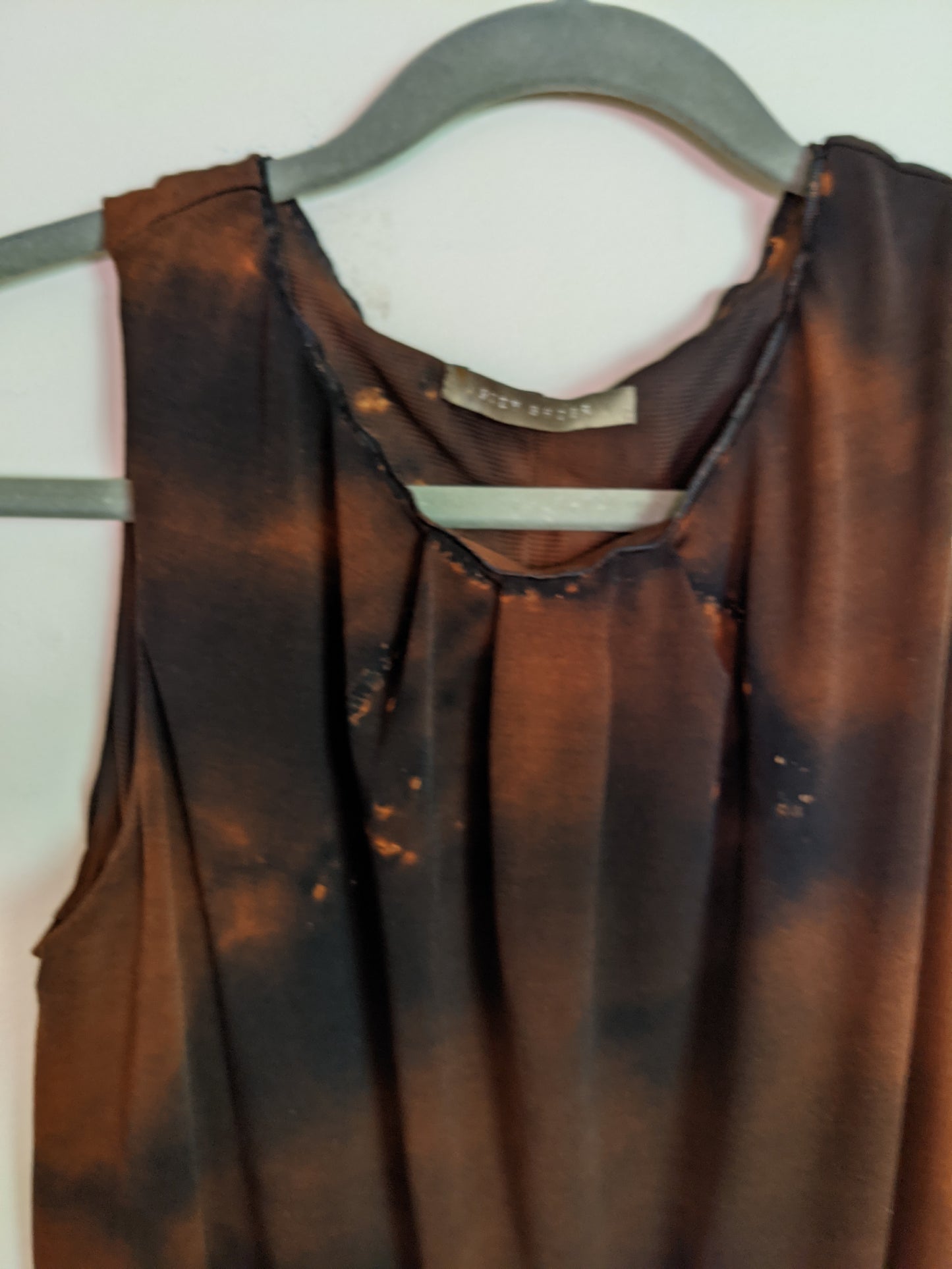 Reverse Tie Dye Upcycled Brown Black Sleeveless Top - XS/S