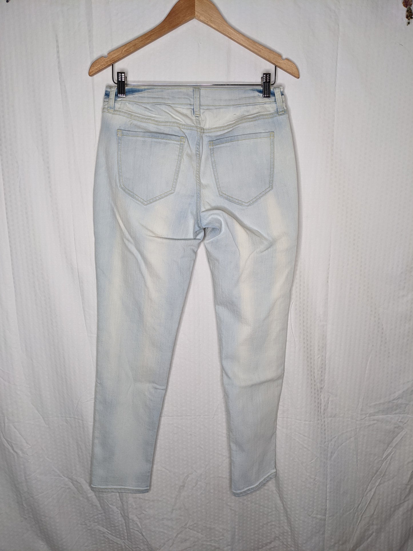 Eco Pretty Upcycled Light Wash Straight Cut Painted Cherry Blossom Boyfriend Jeans - Size 4