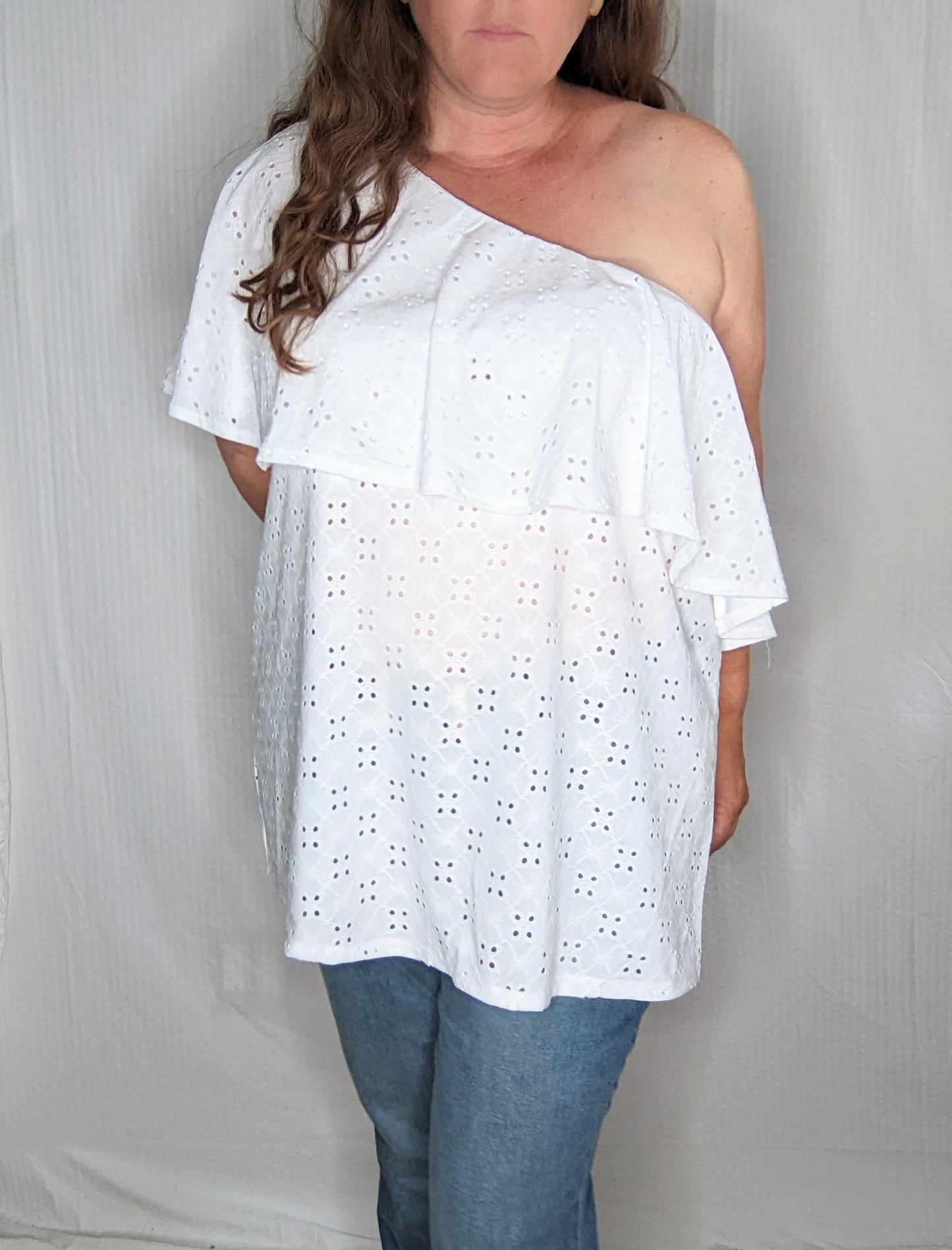 Torrid White One Shouldered Eyelet Ruffle Top NWT - 3XL