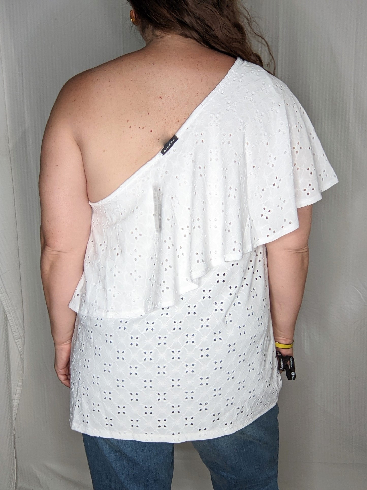 Torrid White One Shouldered Eyelet Ruffle Top NWT - 3XL