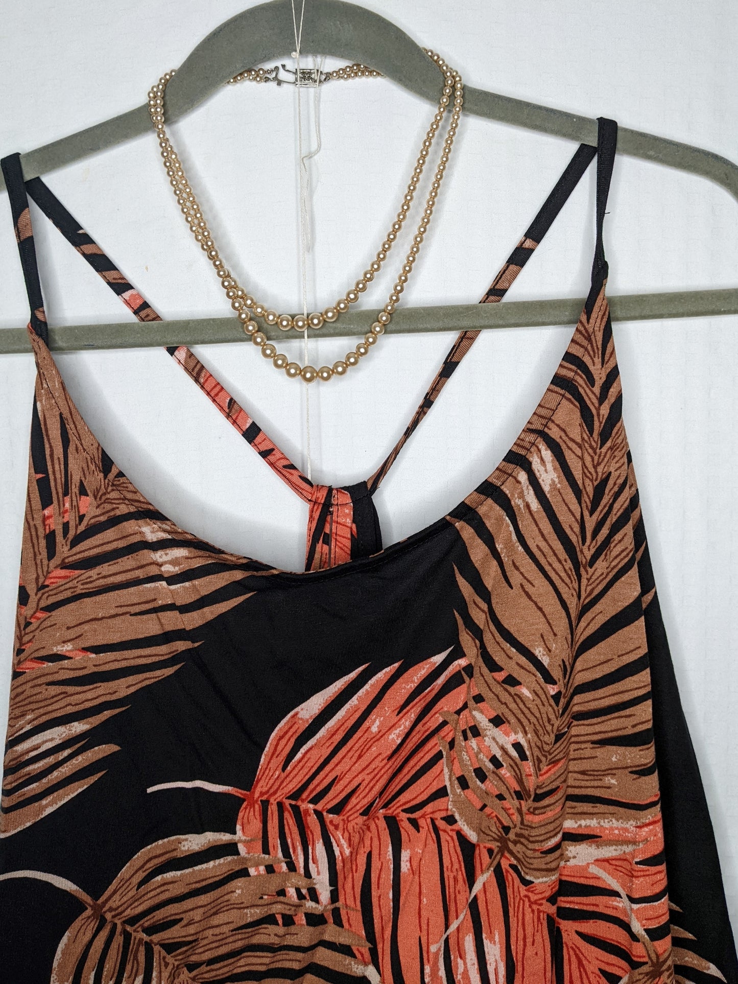 Venus Black Brown Coral Leaf Print Racerback Top - 2XL