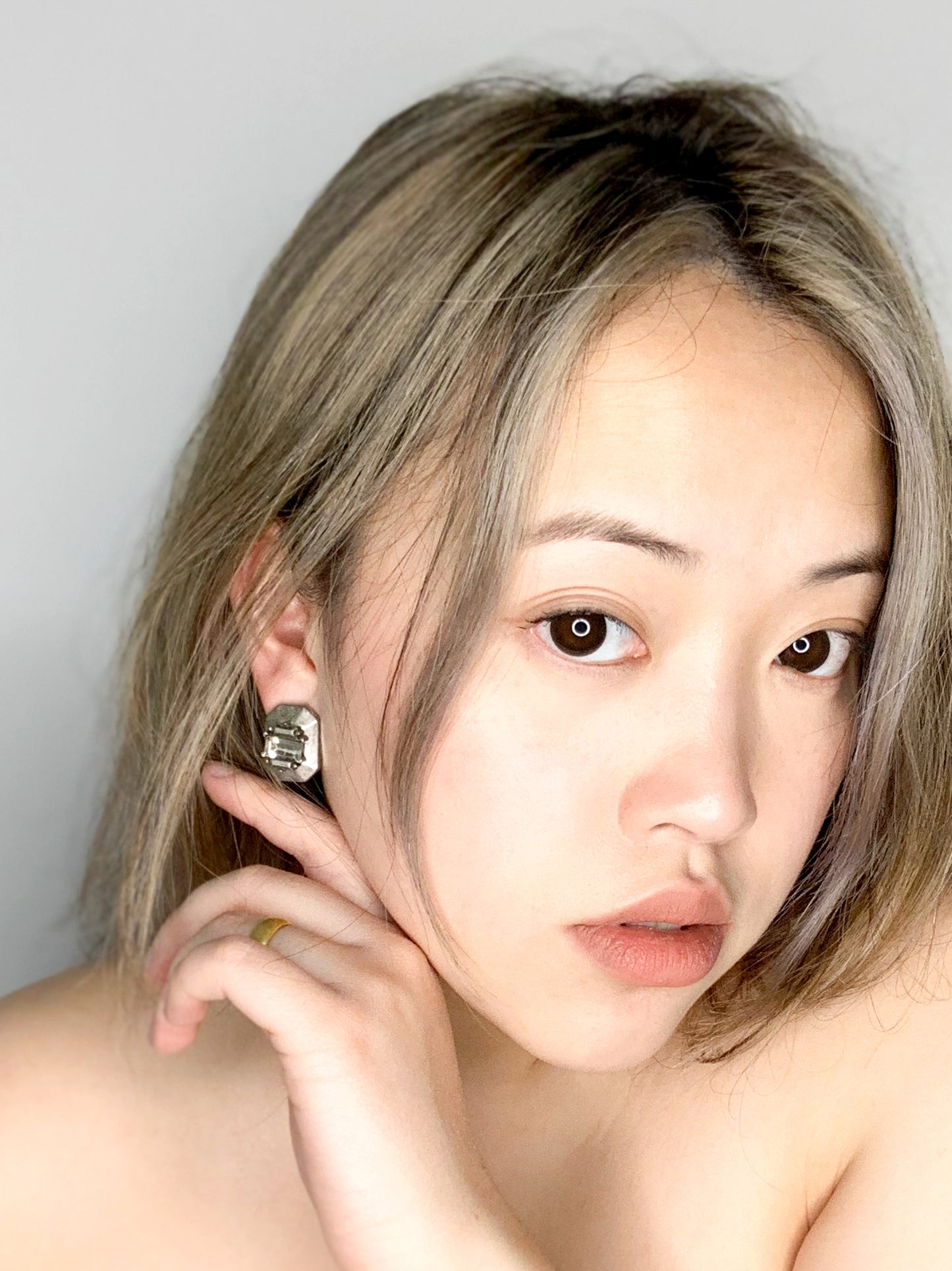 Brushed Silver Glam Crystal Stud Earrings