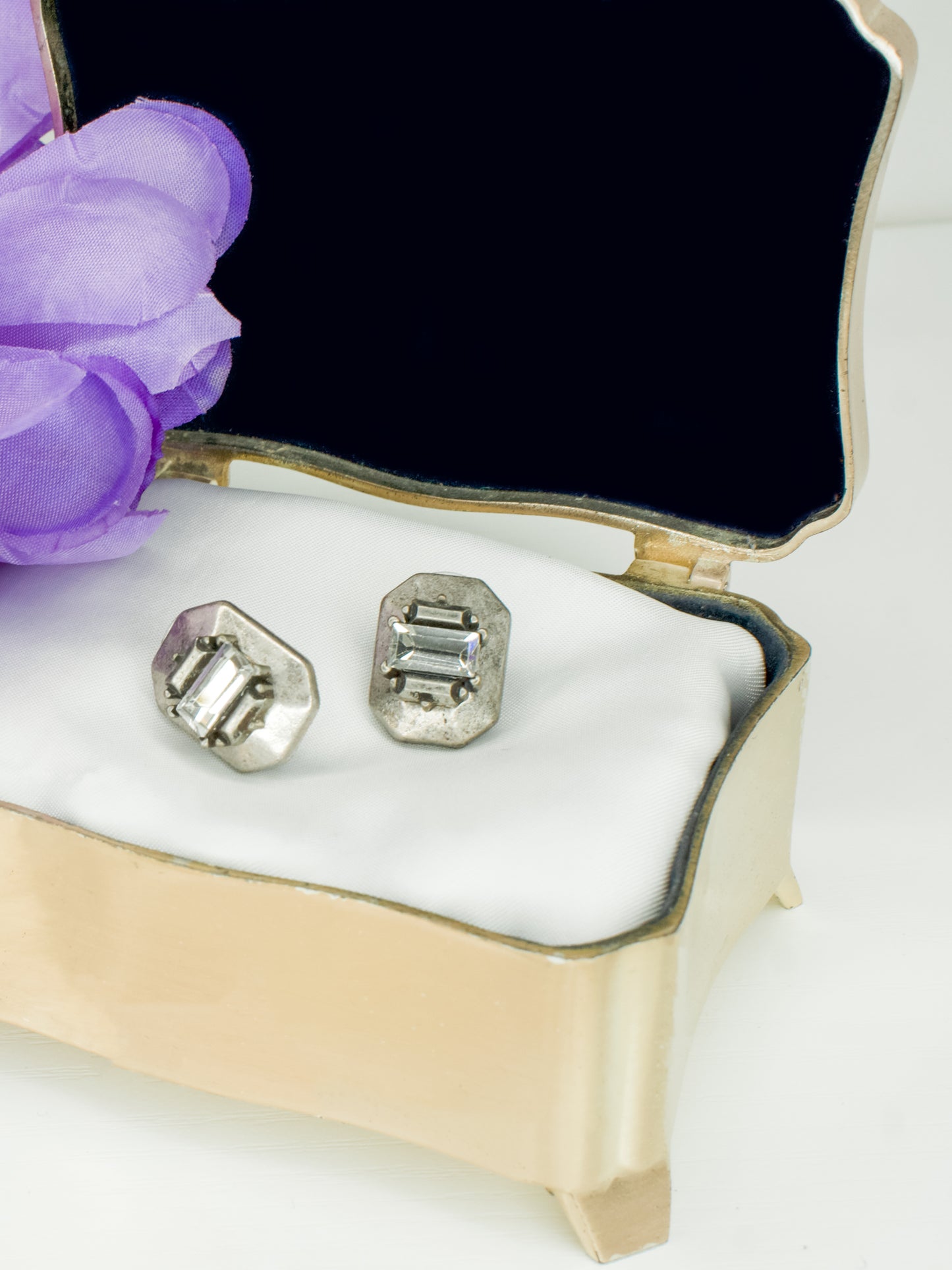 Brushed Silver Glam Crystal Stud Earrings