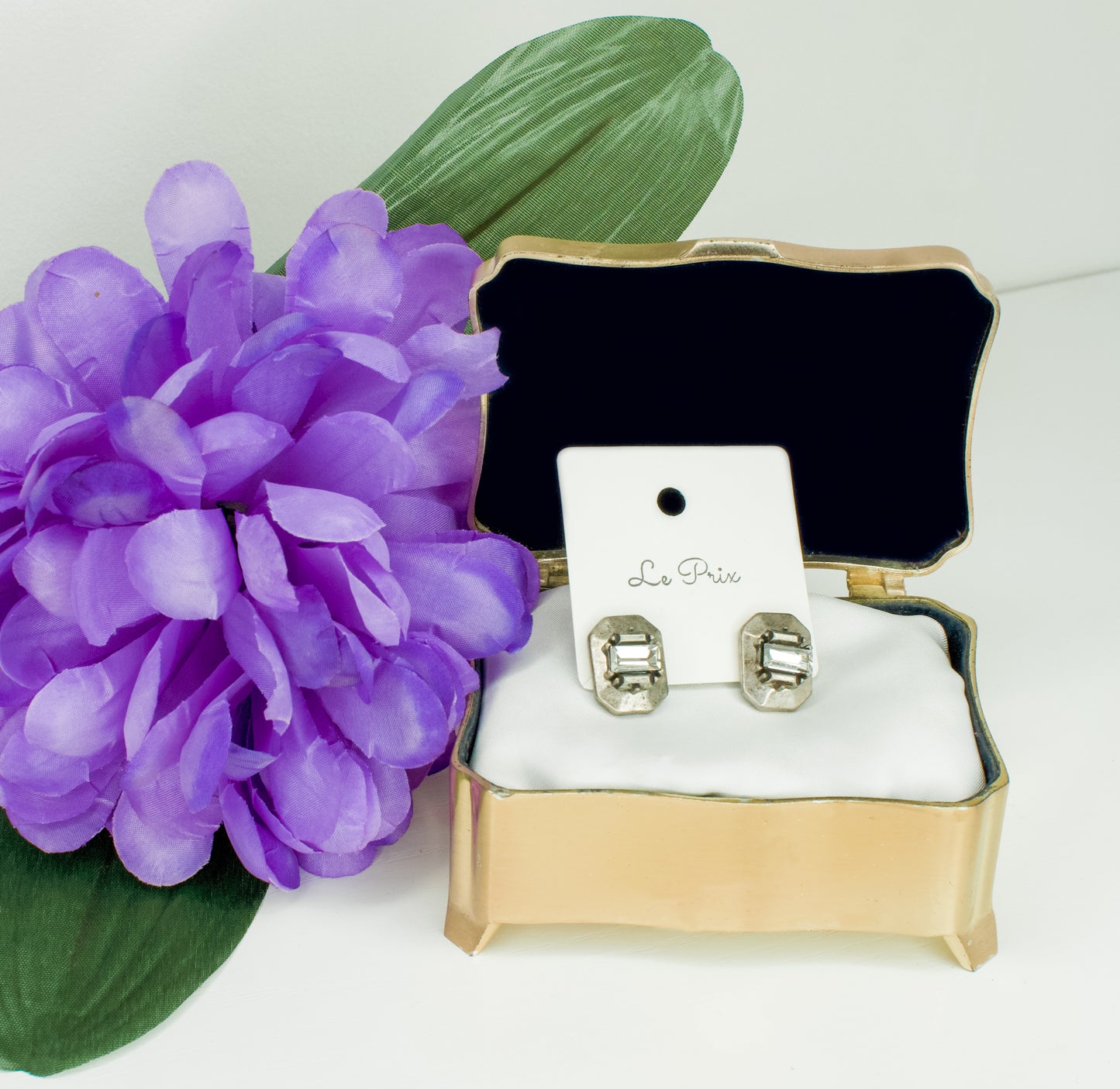 Brushed Silver Glam Crystal Stud Earrings