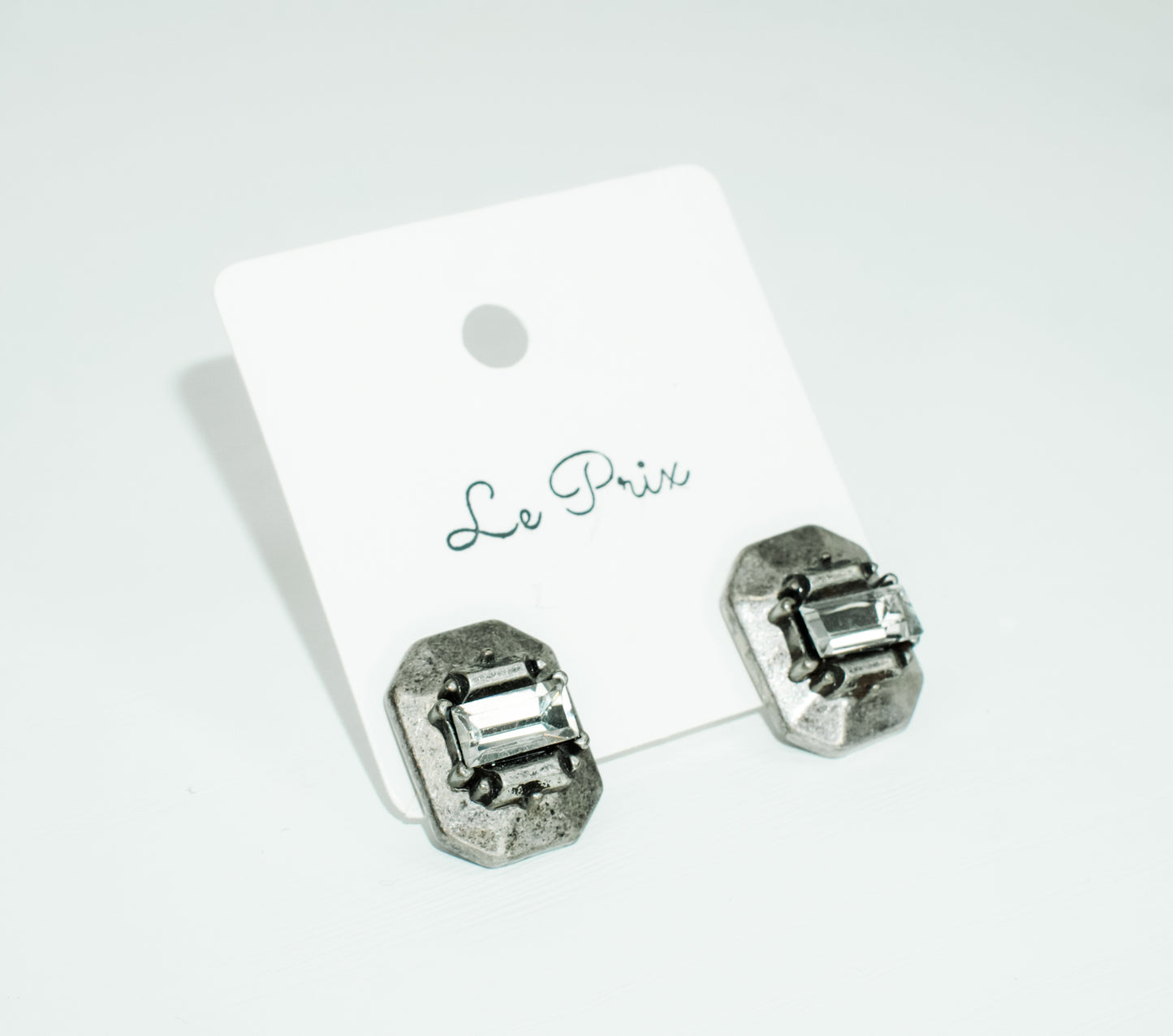 Brushed Silver Glam Crystal Stud Earrings
