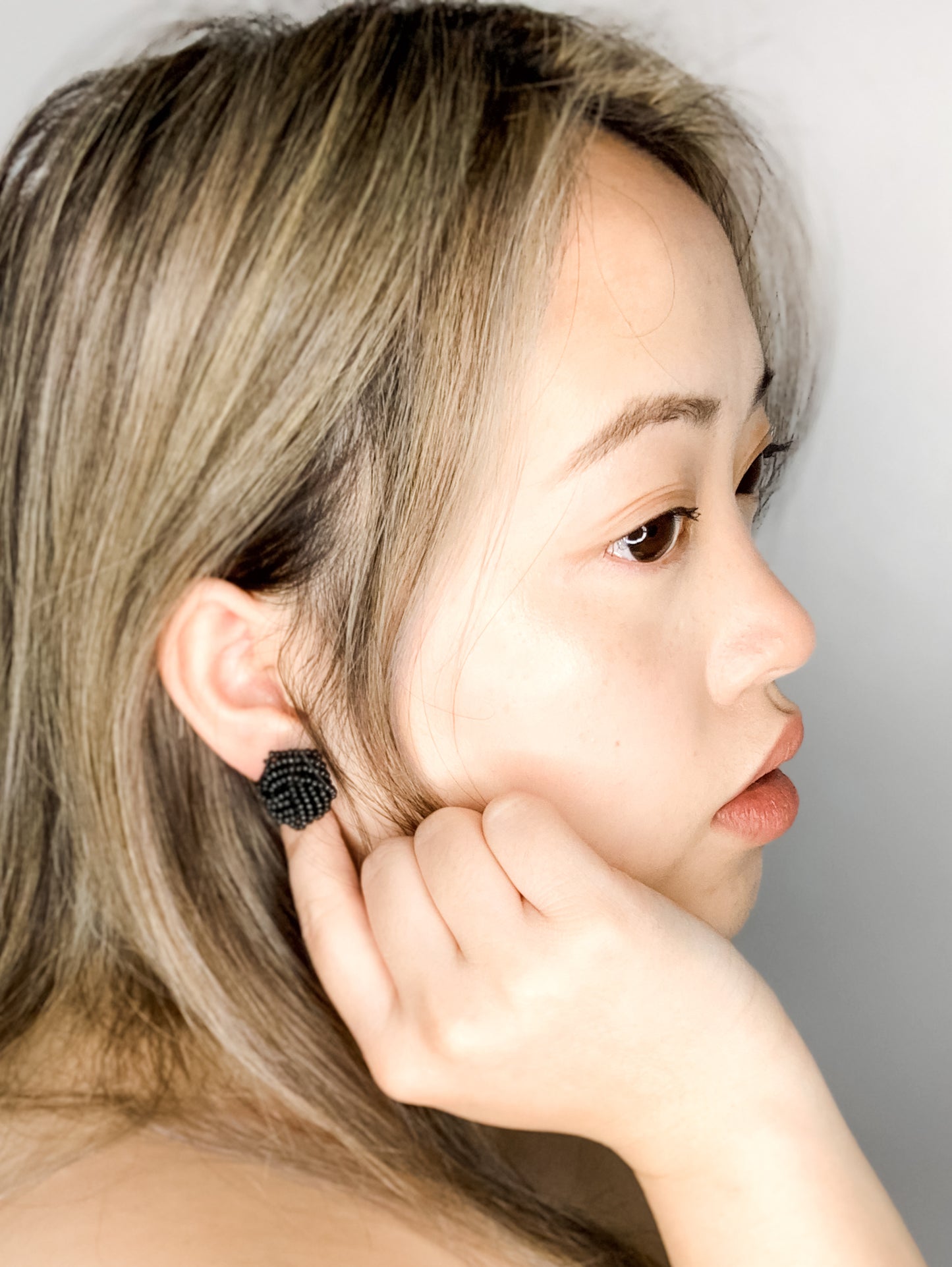 Black Bead Oversized Stud Earrings