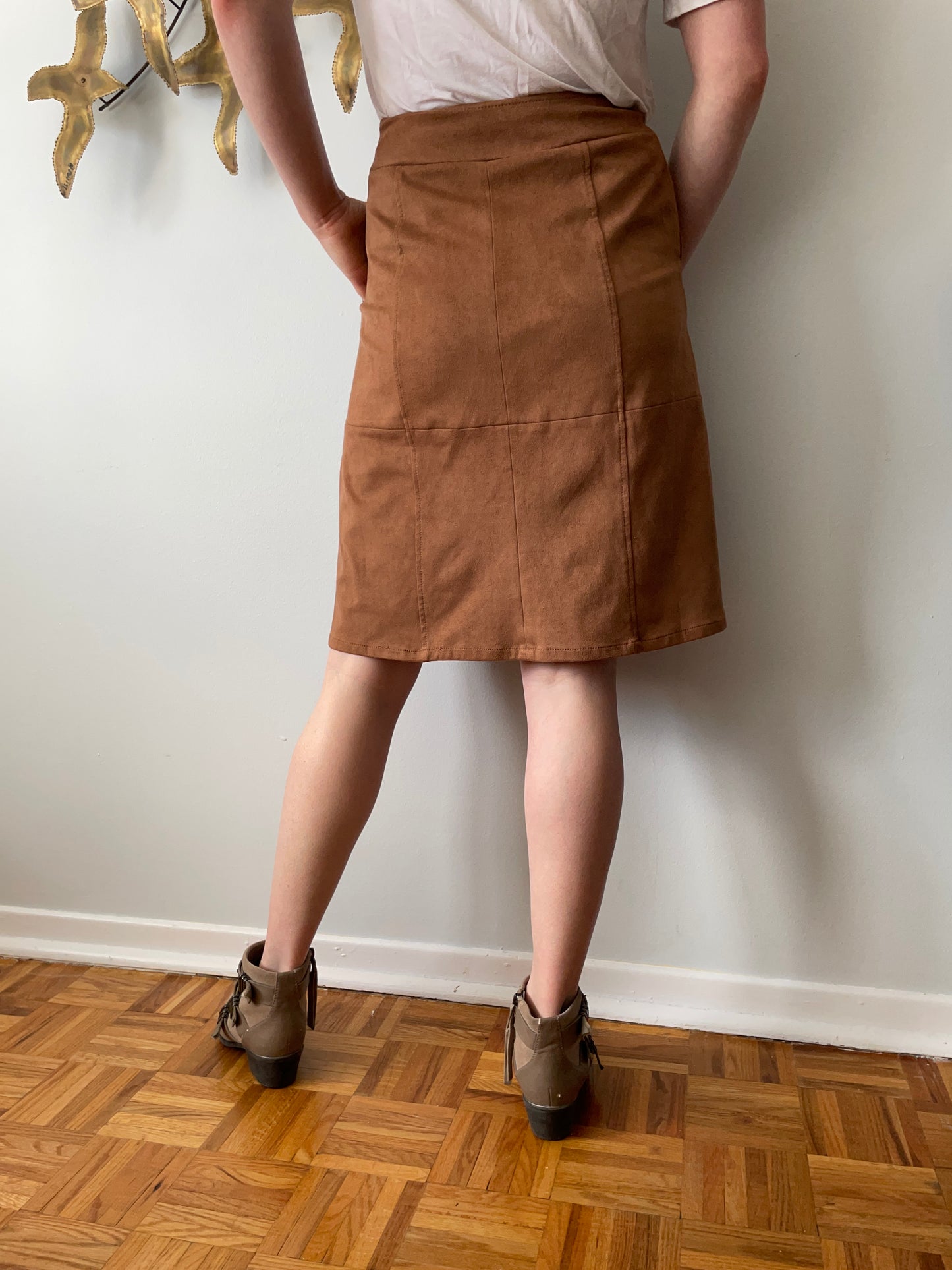 White House Black Market Caramel Faux Suede Wrap Style Skirt - Small