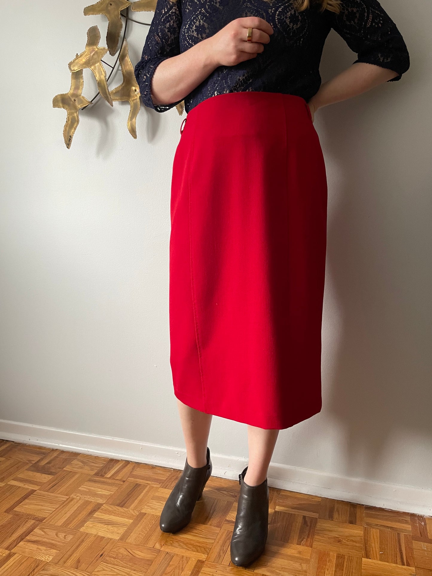Rafaella Red Mid Length Pencil Skirt - Size 8