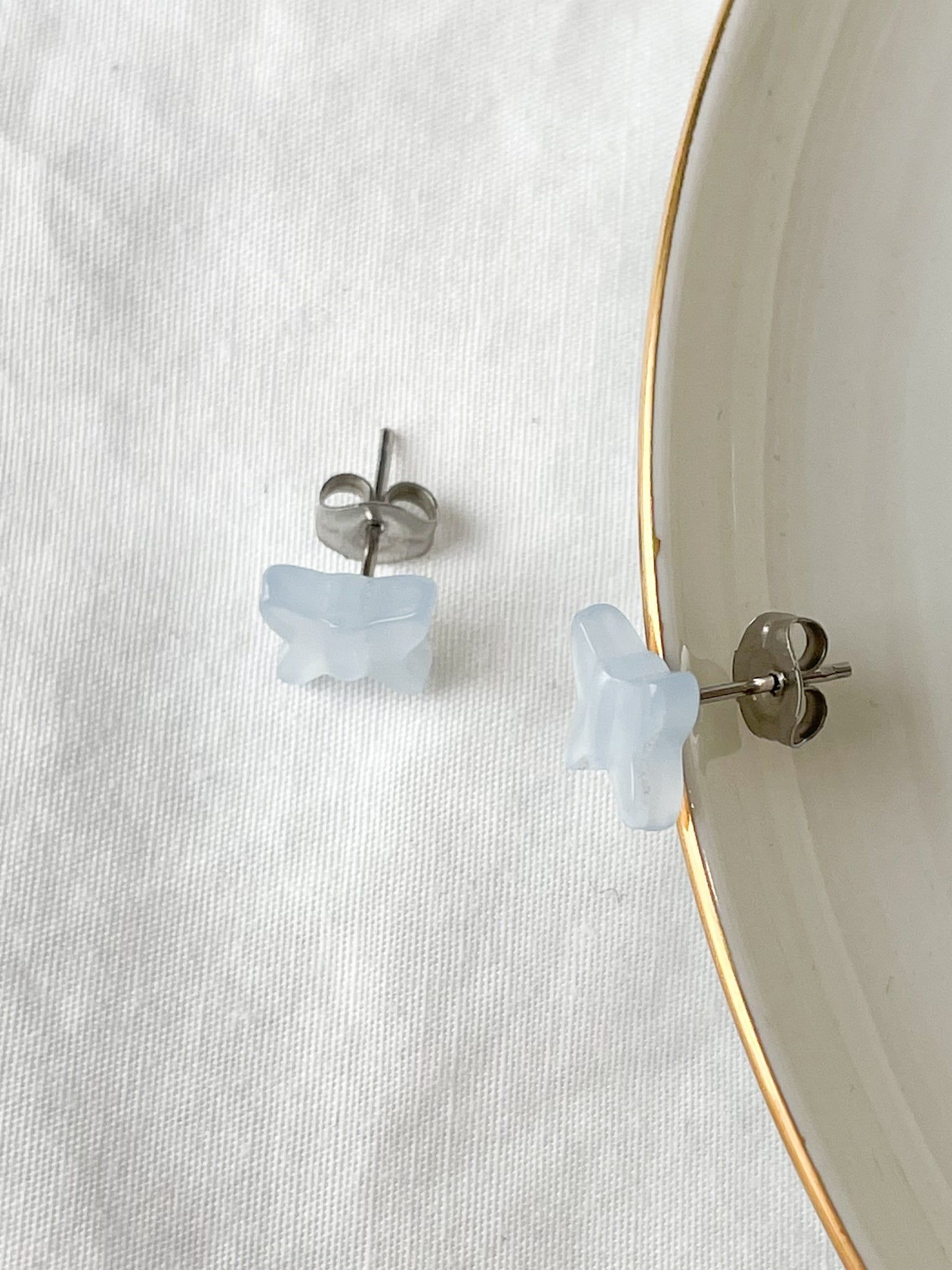 Pale Blue Iridescent Mini Butterfly Stud Earrings
