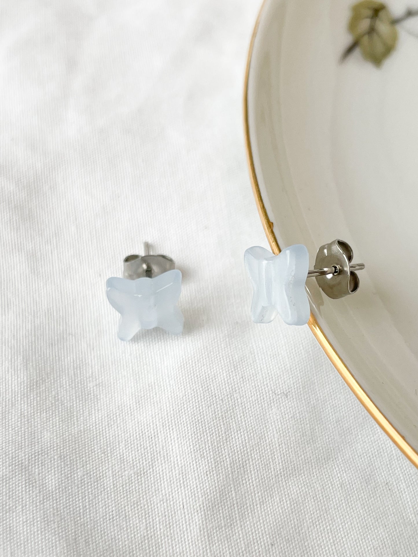 Pale Blue Iridescent Mini Butterfly Stud Earrings
